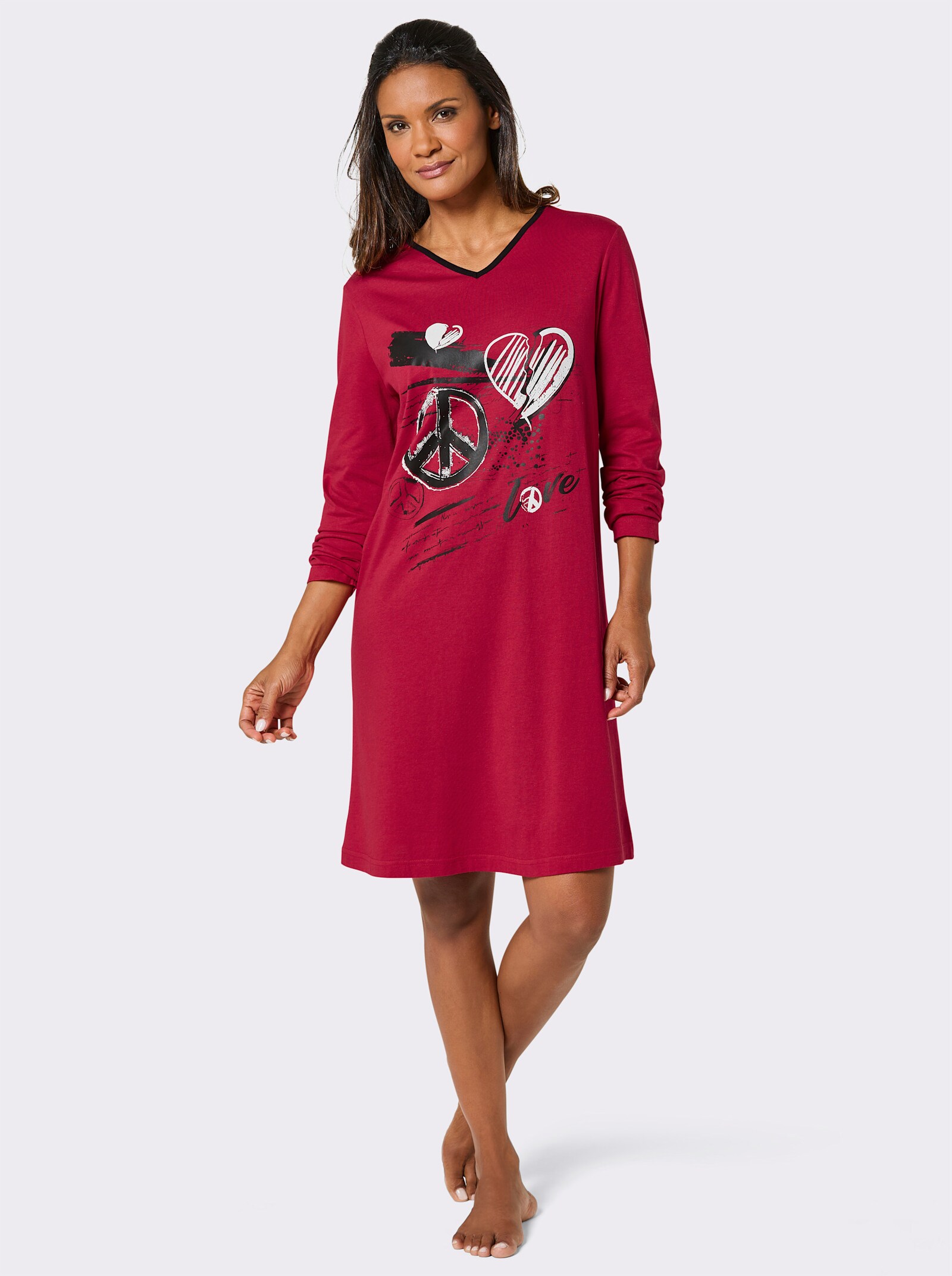 wäschepur Sleepshirts - rot-bedruckt + weiß-bedruckt