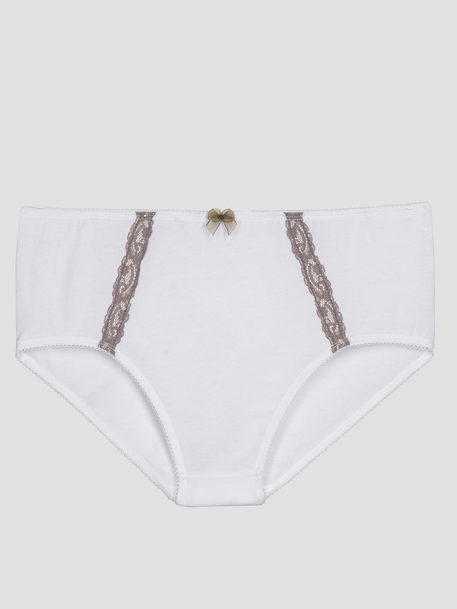 Hüftslip mit Satin-Zierschleife - ecru-taupe-bedruckt + ecru + taupe