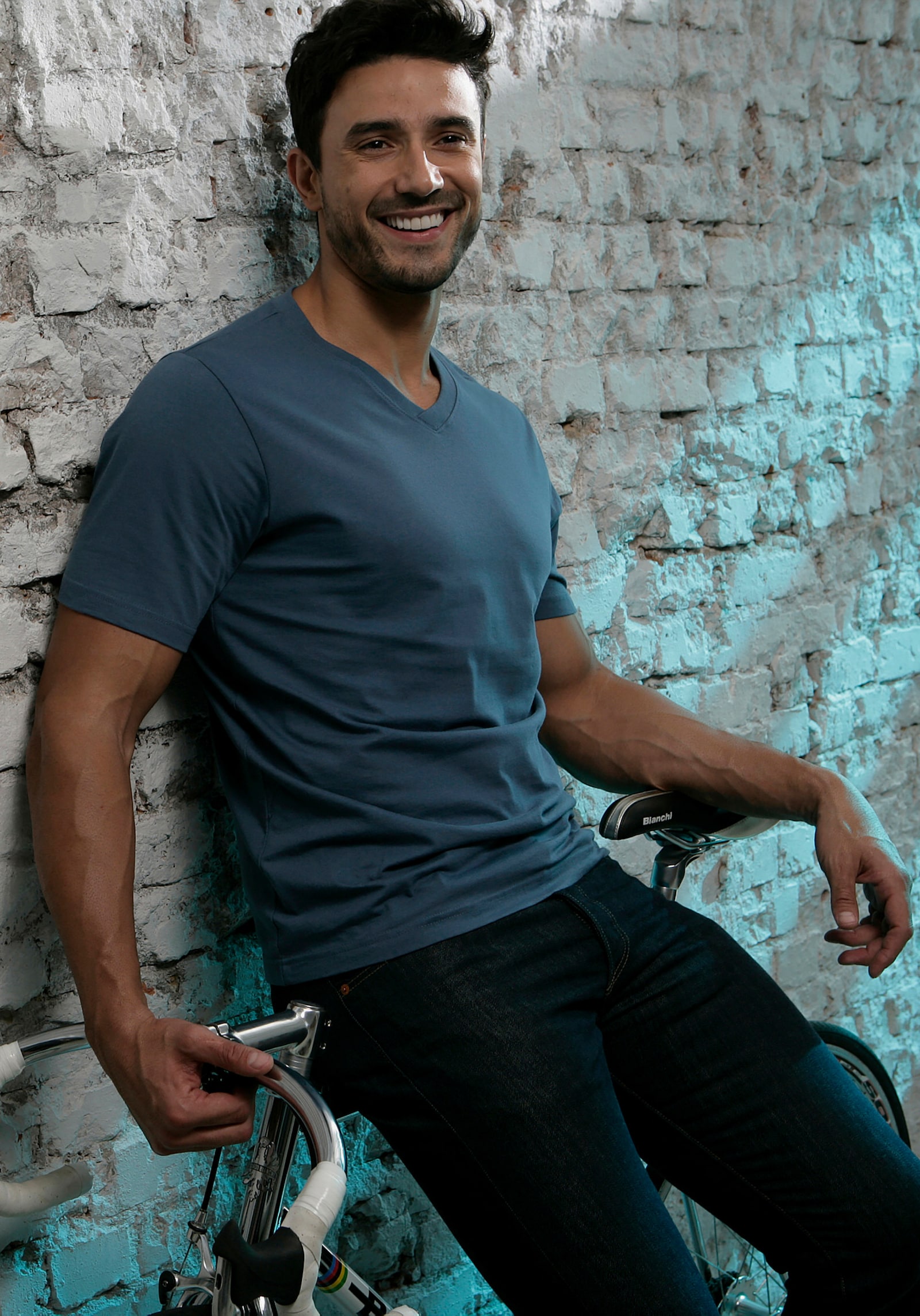 H.I.S T-shirt - donkerblauw, middelblauw, grijsblauw