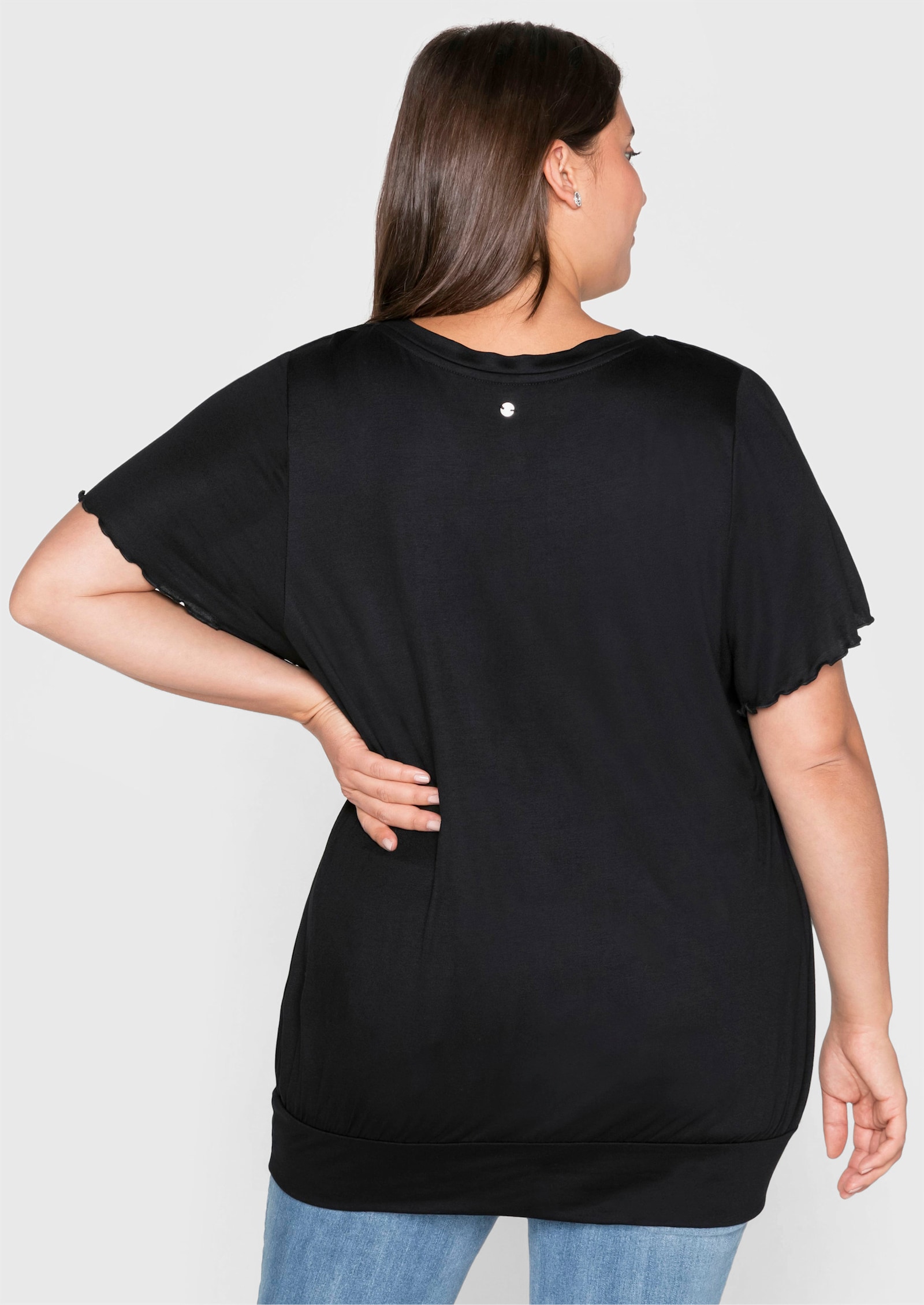 sheego T-shirt met brede band en vleermuismouwen - zwart