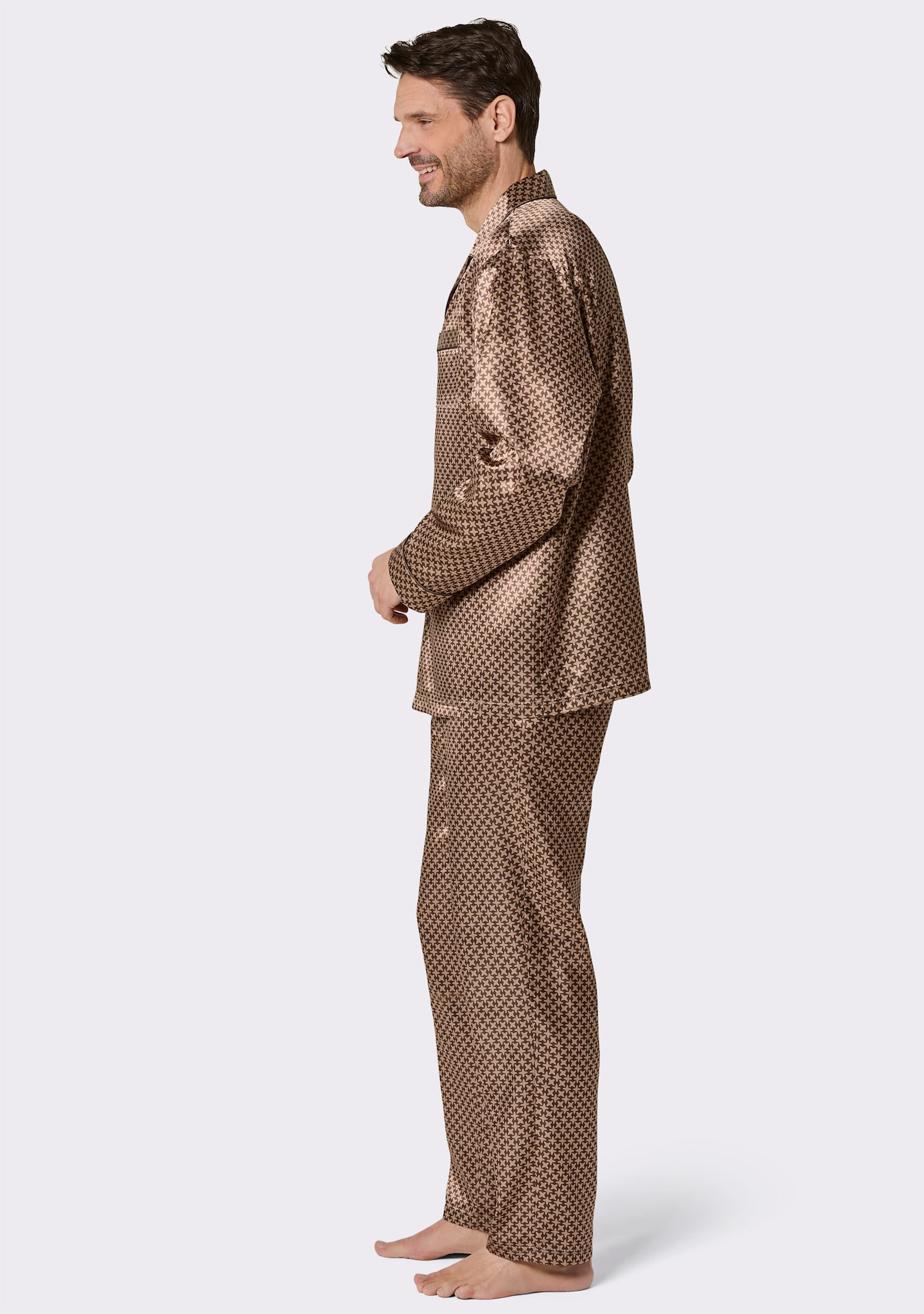 wäschepur men Pyjama - camel-schoko-bedruckt