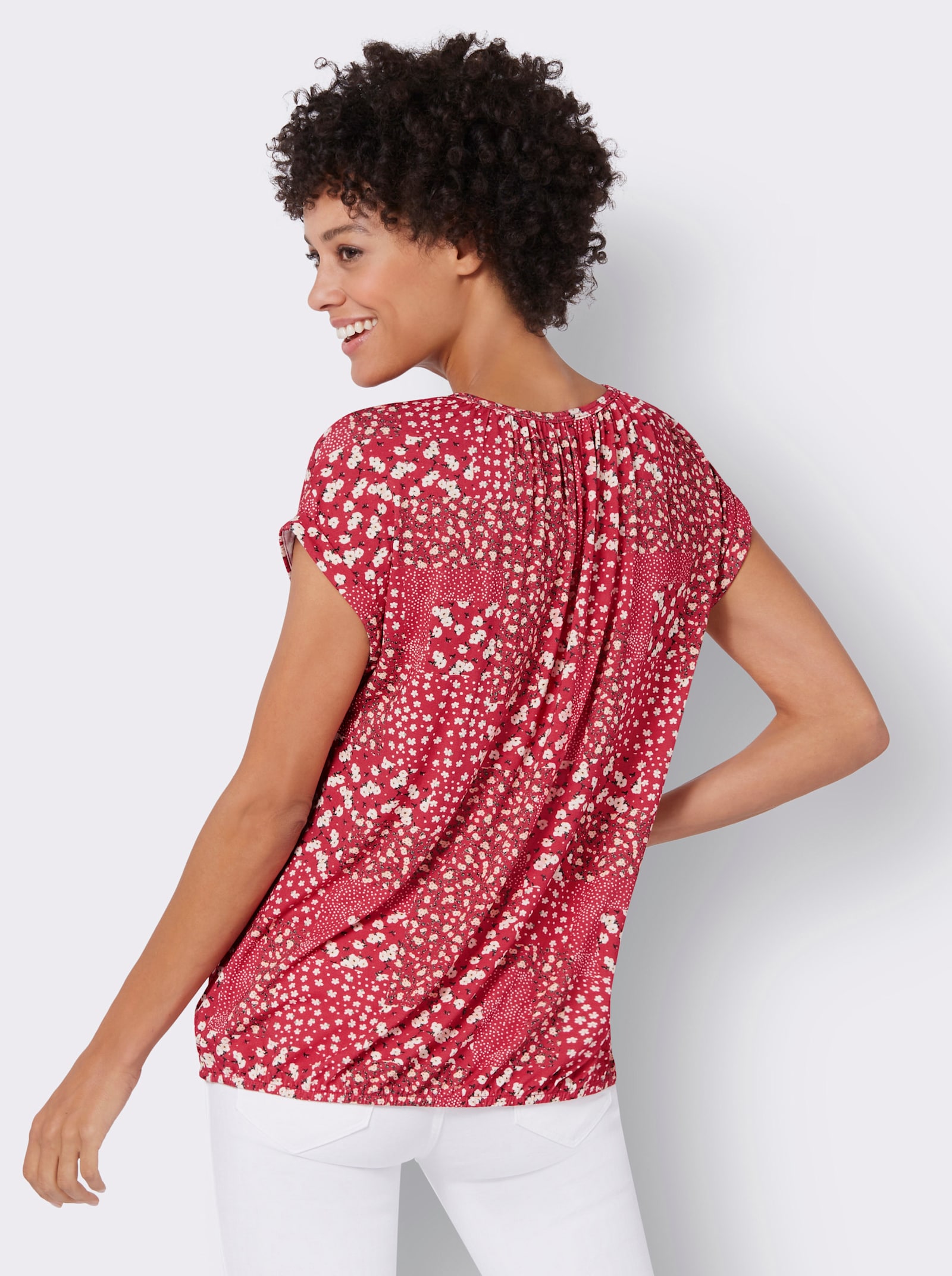 Kurzarmshirt mit Gummibündchen - erdbeere-champagner-bedruckt