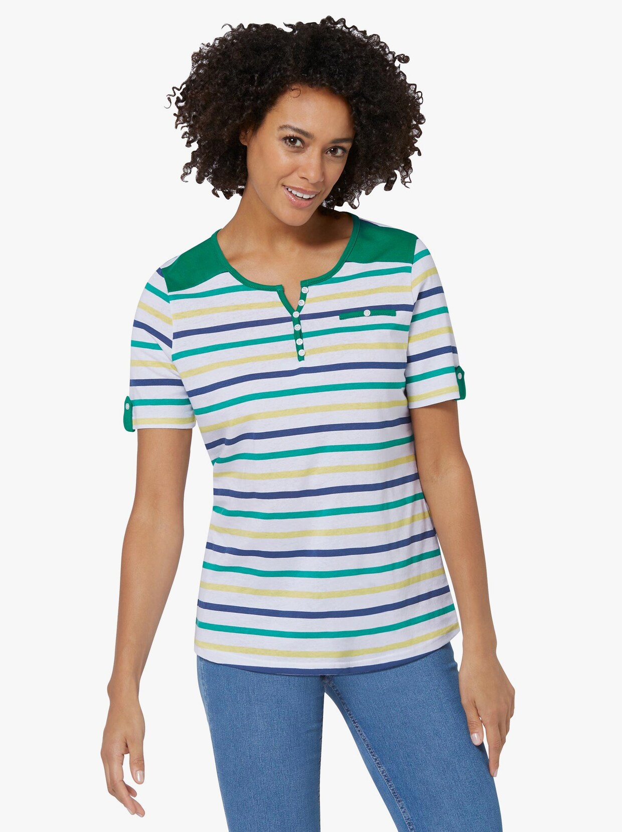 Gestreept shirt - wit/smaragd gestreept