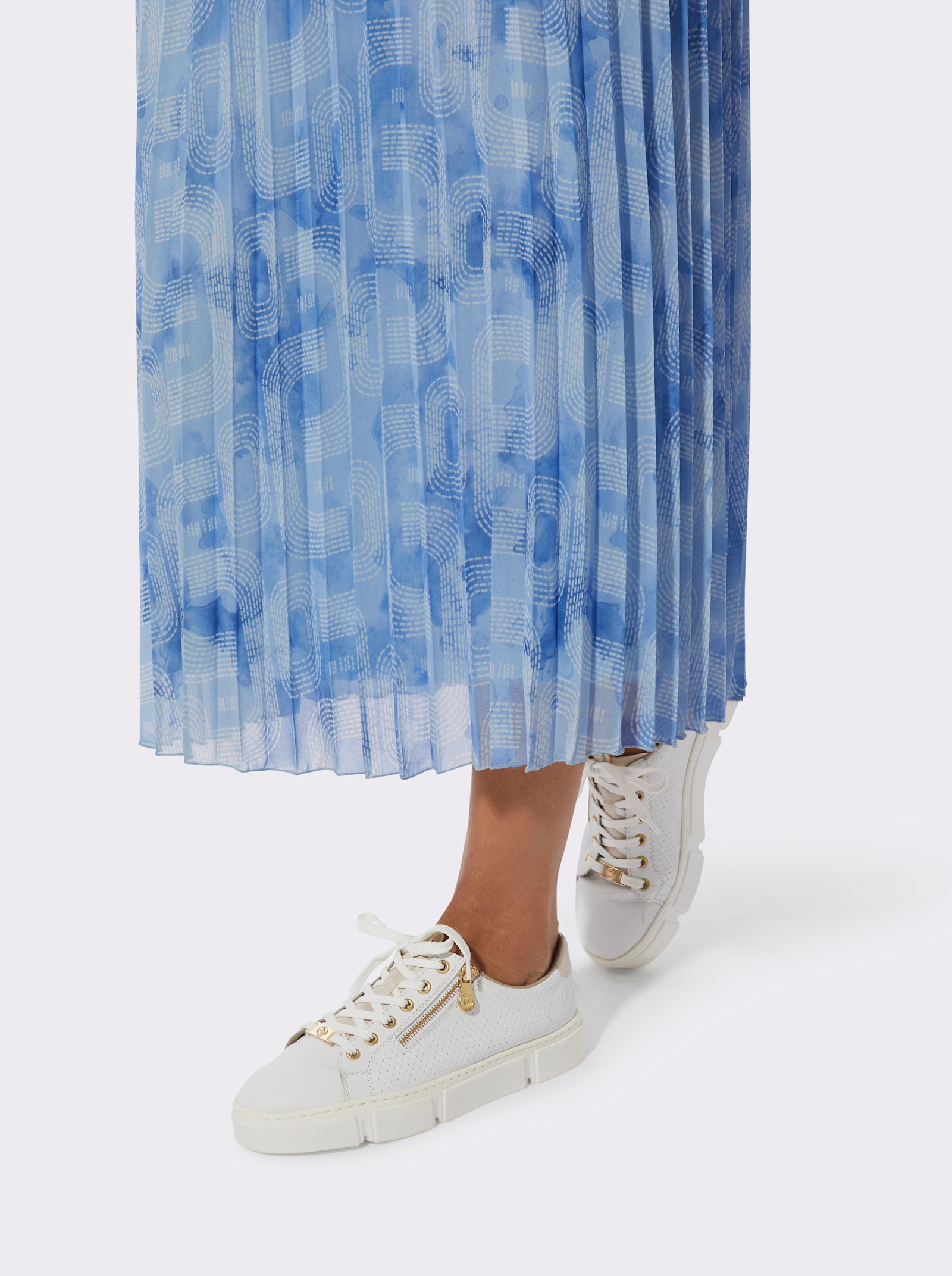 Plisseerock im Lagenlook - himmelblau-ecru-bedruckt