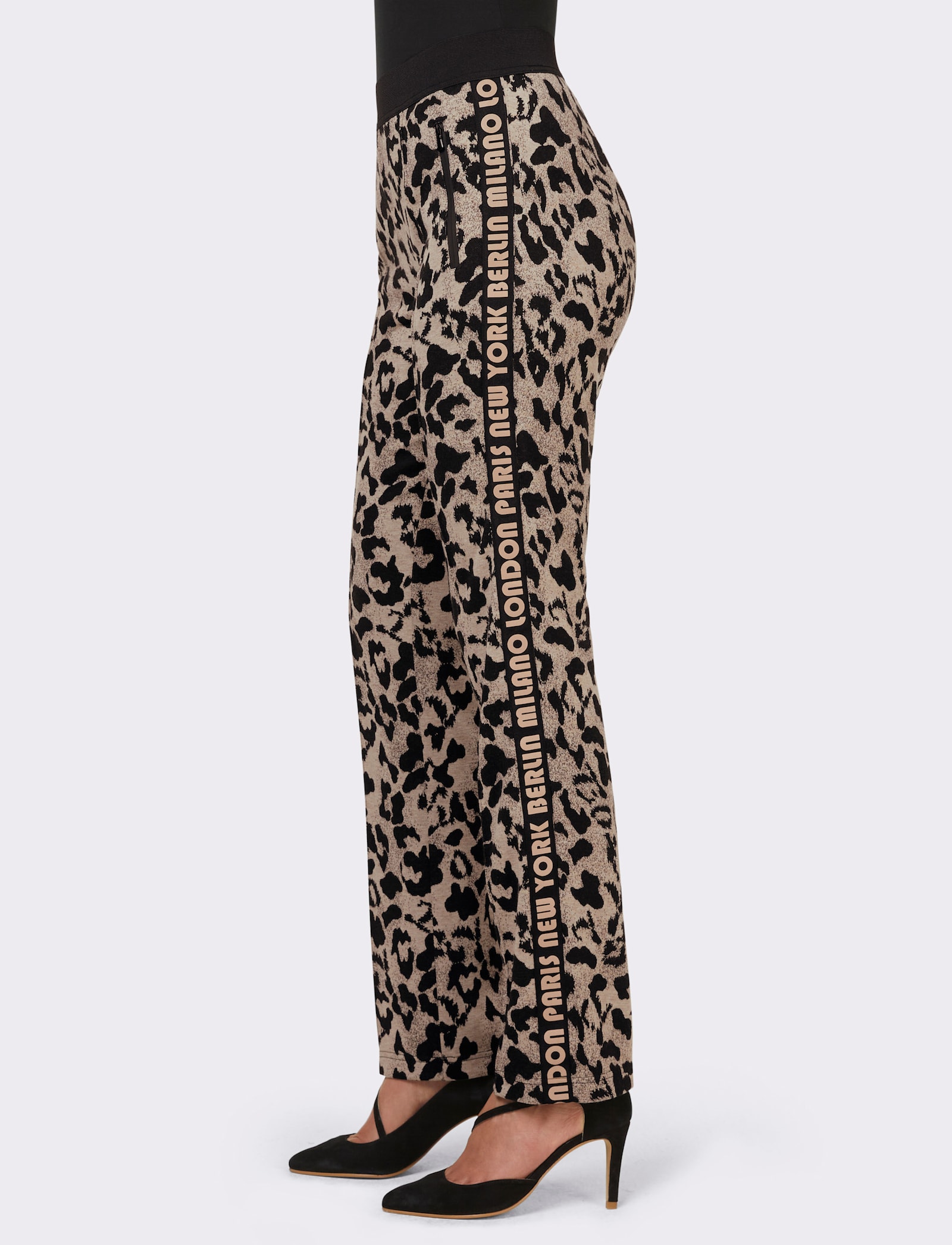 heine Jerseybroek in dierendessin - zwart/camel gedessineerd