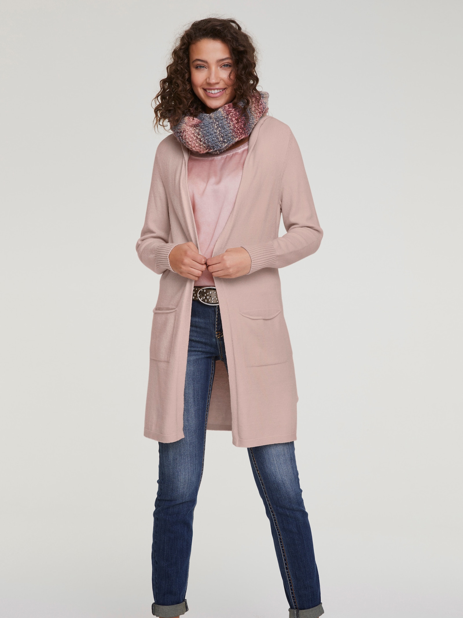 heine Longstrickjacke mit Kapuze - rosé