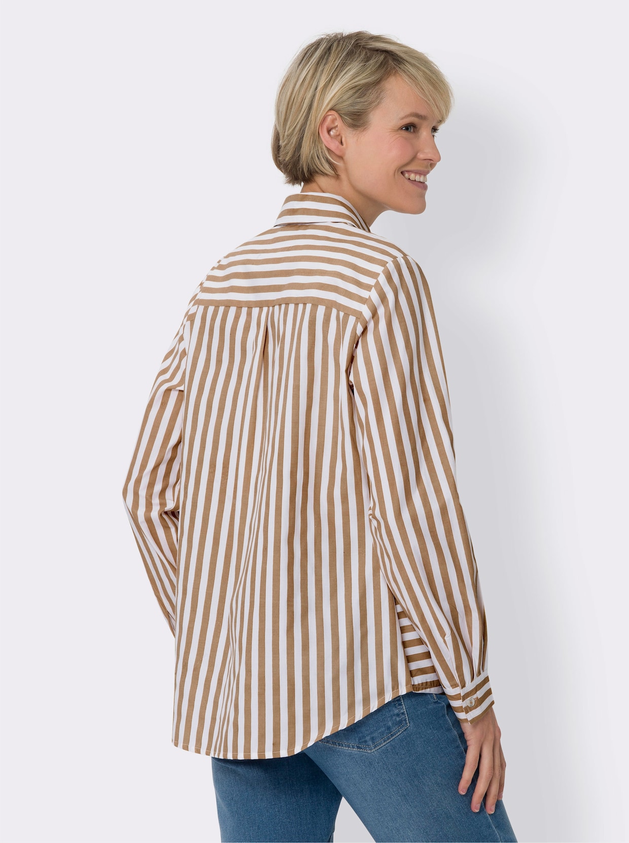 Gestreepte blouse - camel/wit gestreept