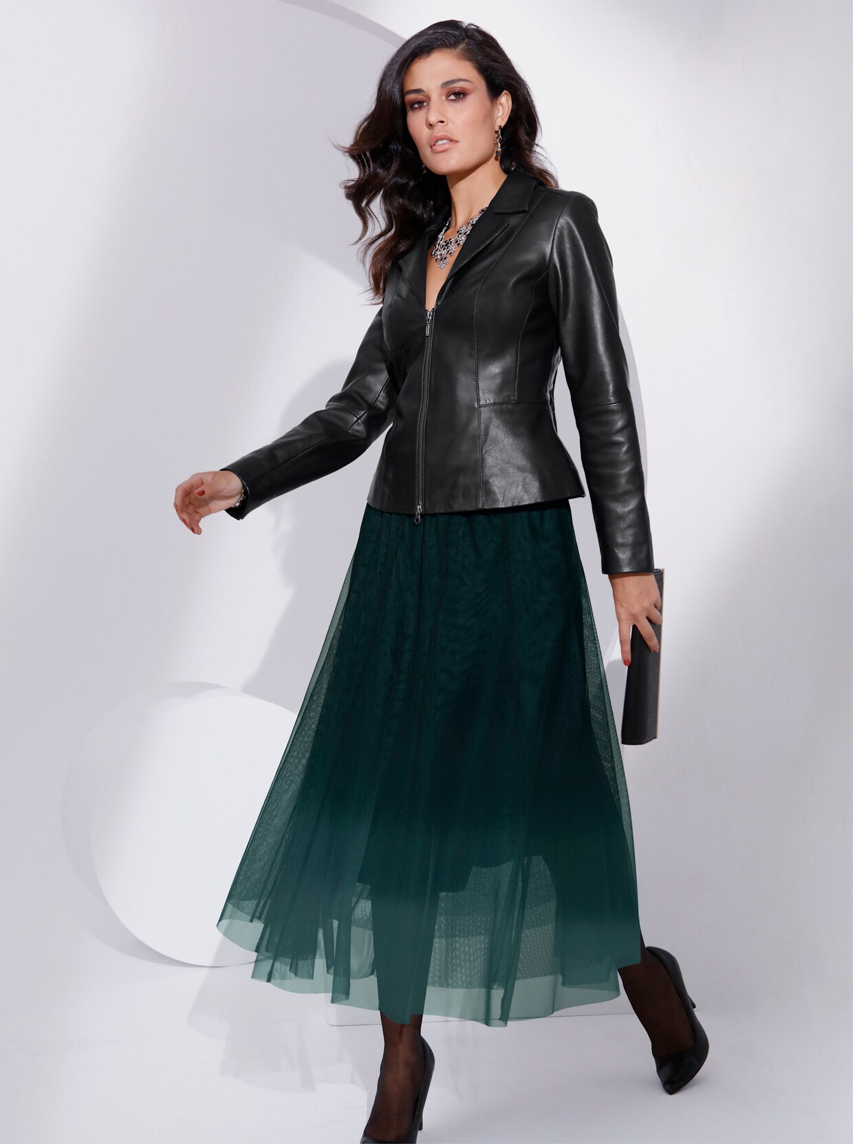 Leder-Blazer - schwarz