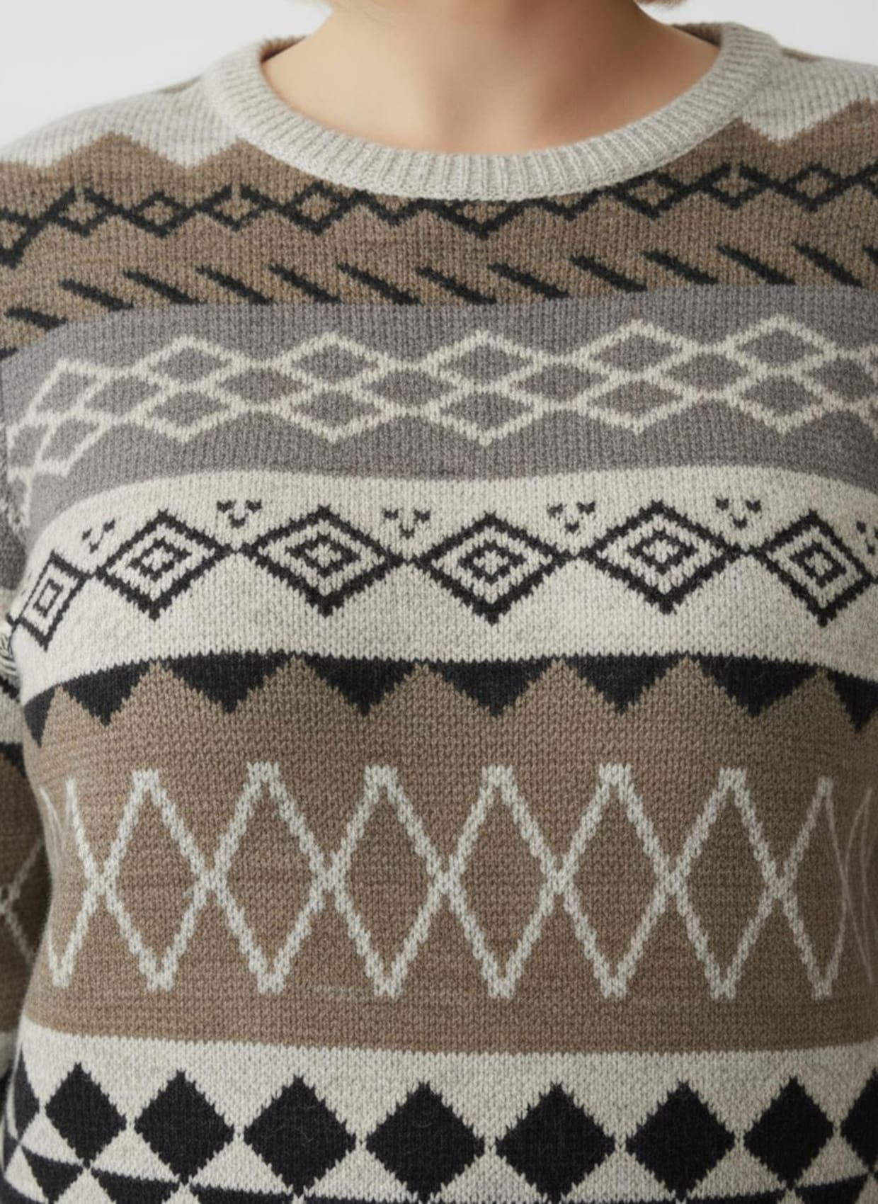 Langarm-Pullover mit Strick-Mustern - sesam-braun-gemustert