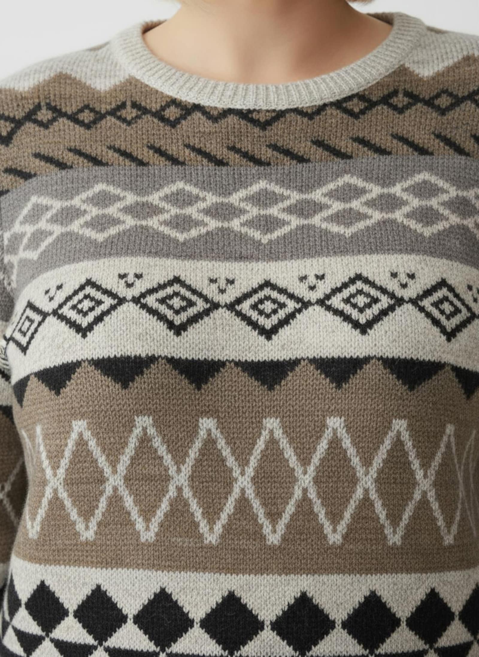 Langarm-Pullover mit Strick-Mustern - sesam-braun-gemustert