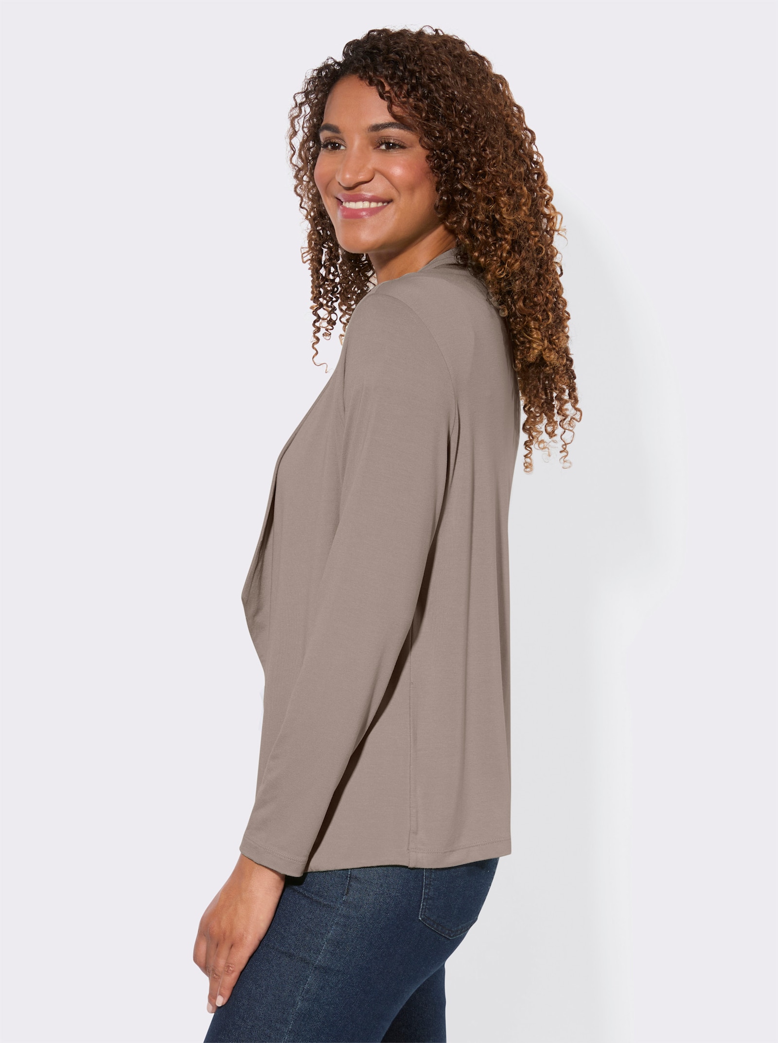 Shirtjacke mit Schalkragen - taupe