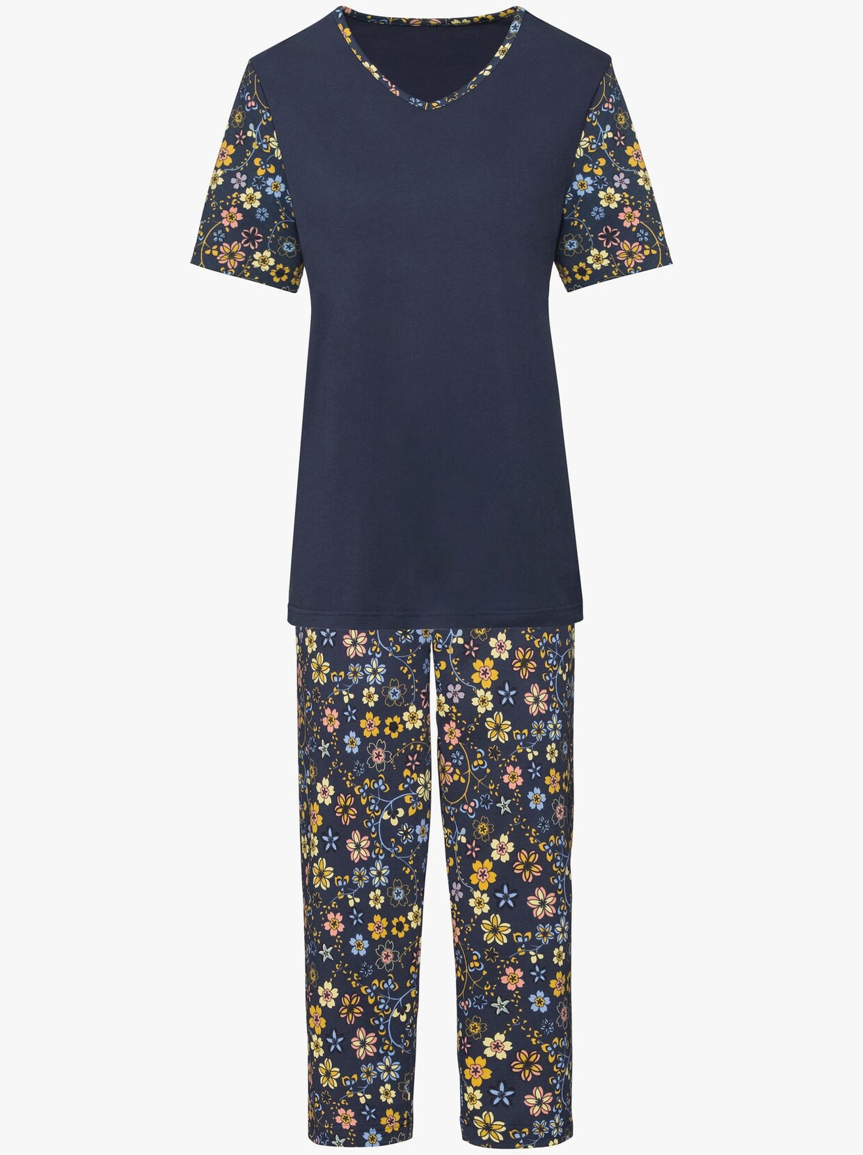 Capri-Schlafanzug - dunkelblau-bedruckt