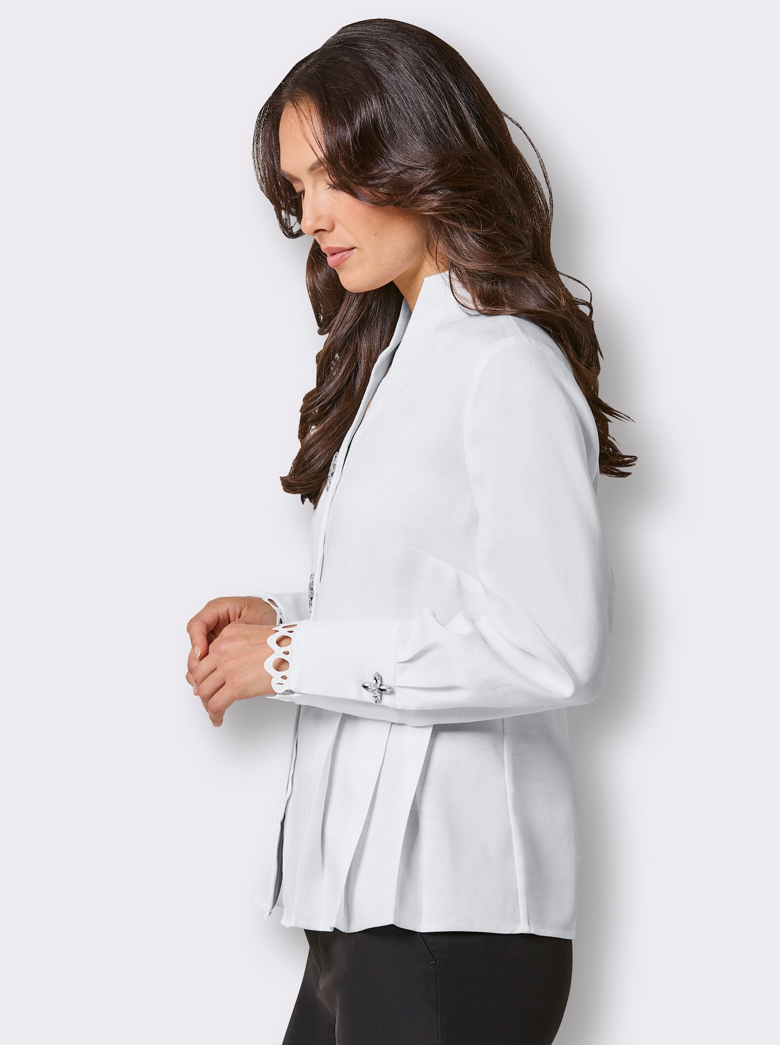 CREATION L PREMIUM Bluse mit Stehkragen und Schmuckknöpfen - weiß