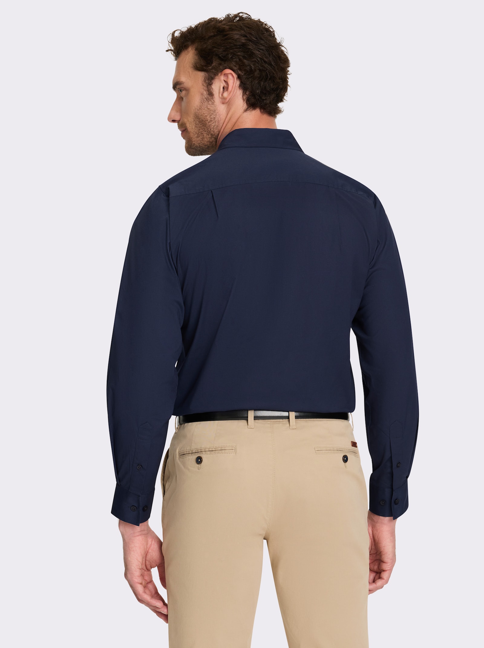 Marco Donati Langarmhemd in Popeline-Stretch - marine