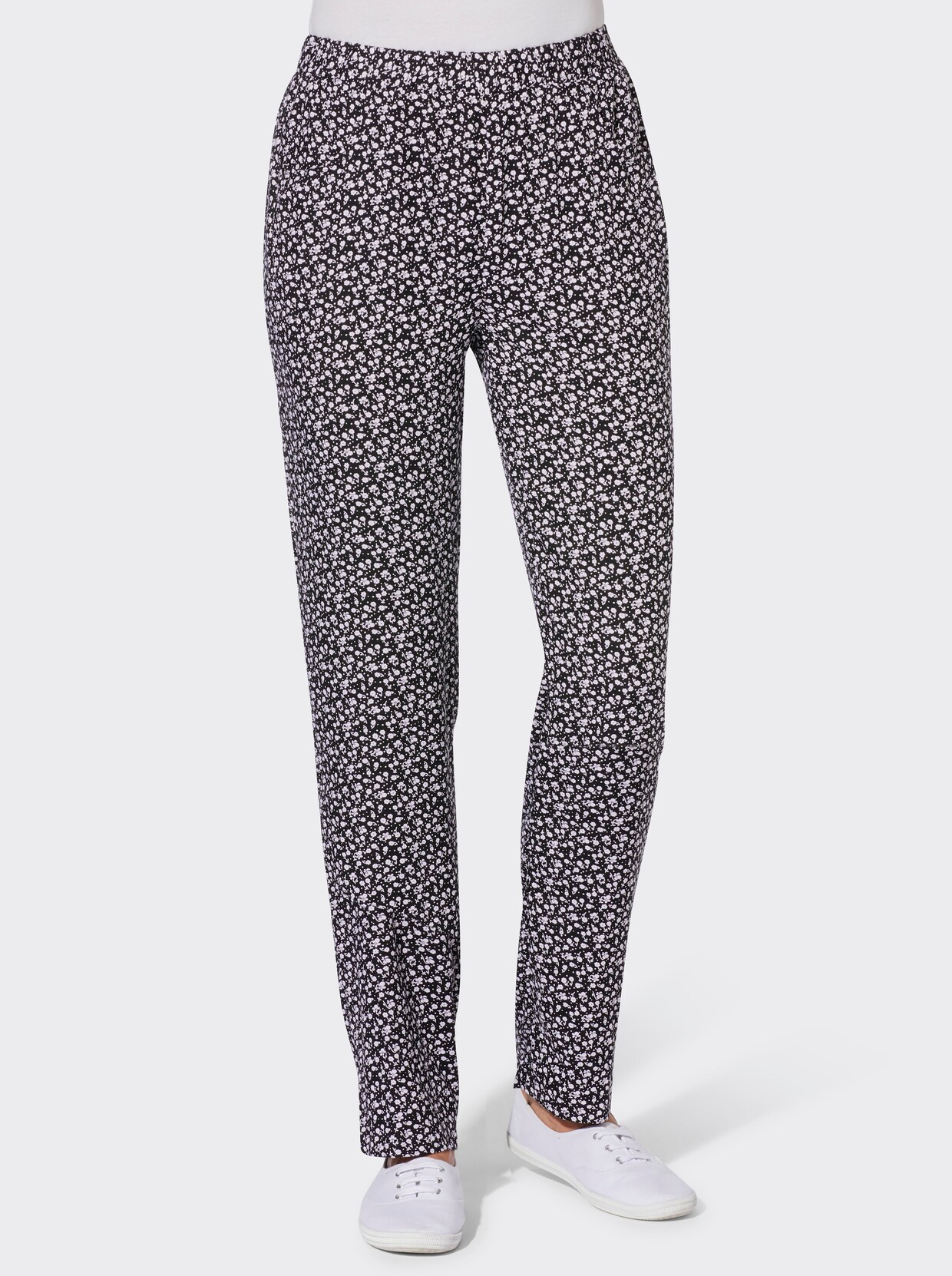 comfortbroek - zwart gedessineerd