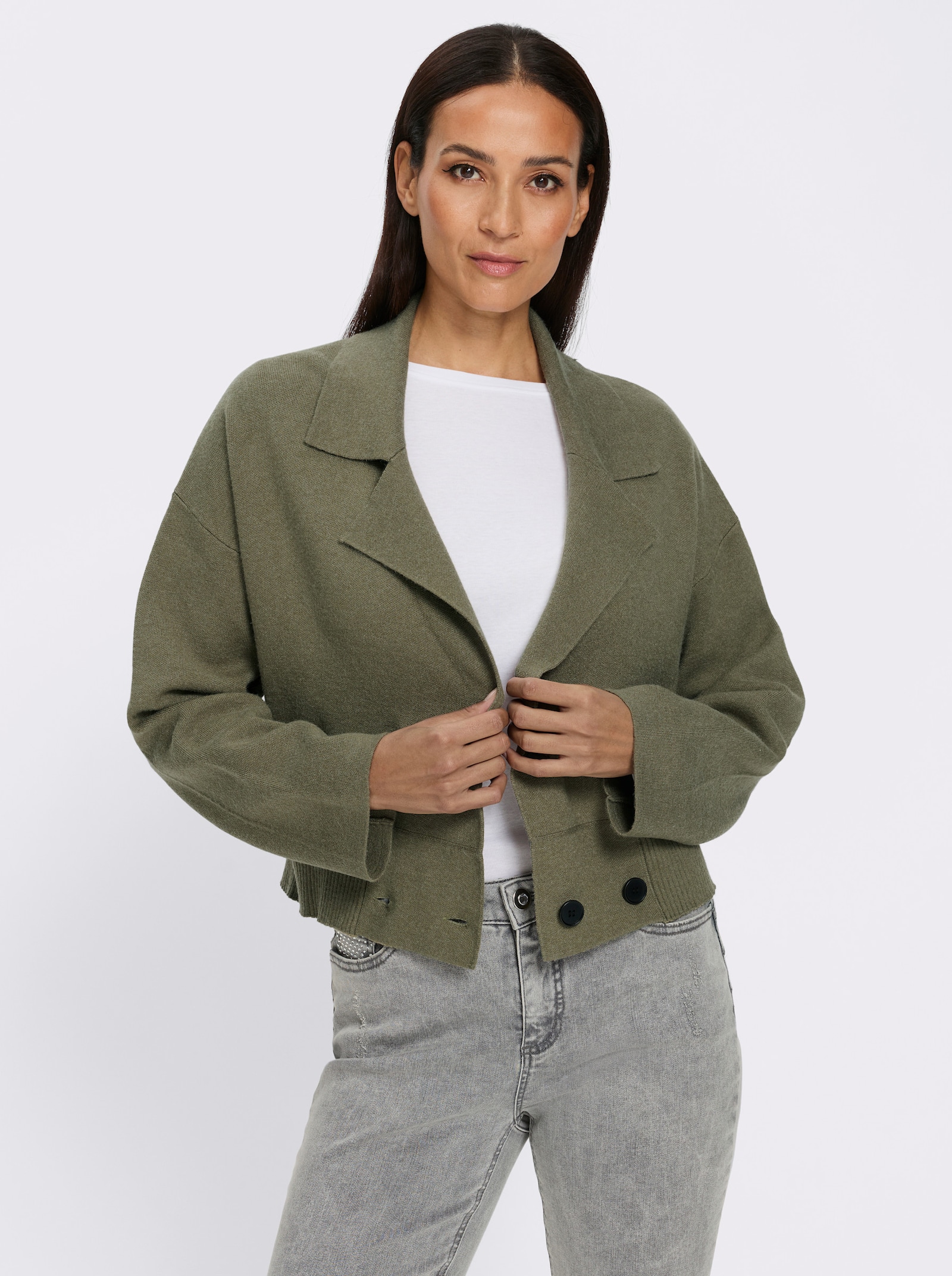 heine Vest met dubbele rij knopen - kaki gemêleerd