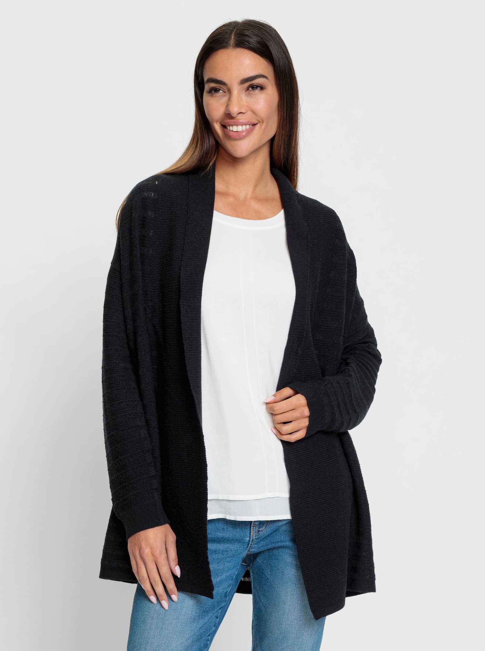 heine Feinstrickjacke in offener Form - schwarz