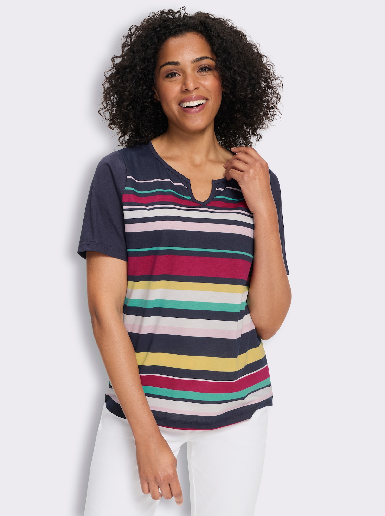 Shirt met korte mouwen en streeppatroon - marine/pink gestreept