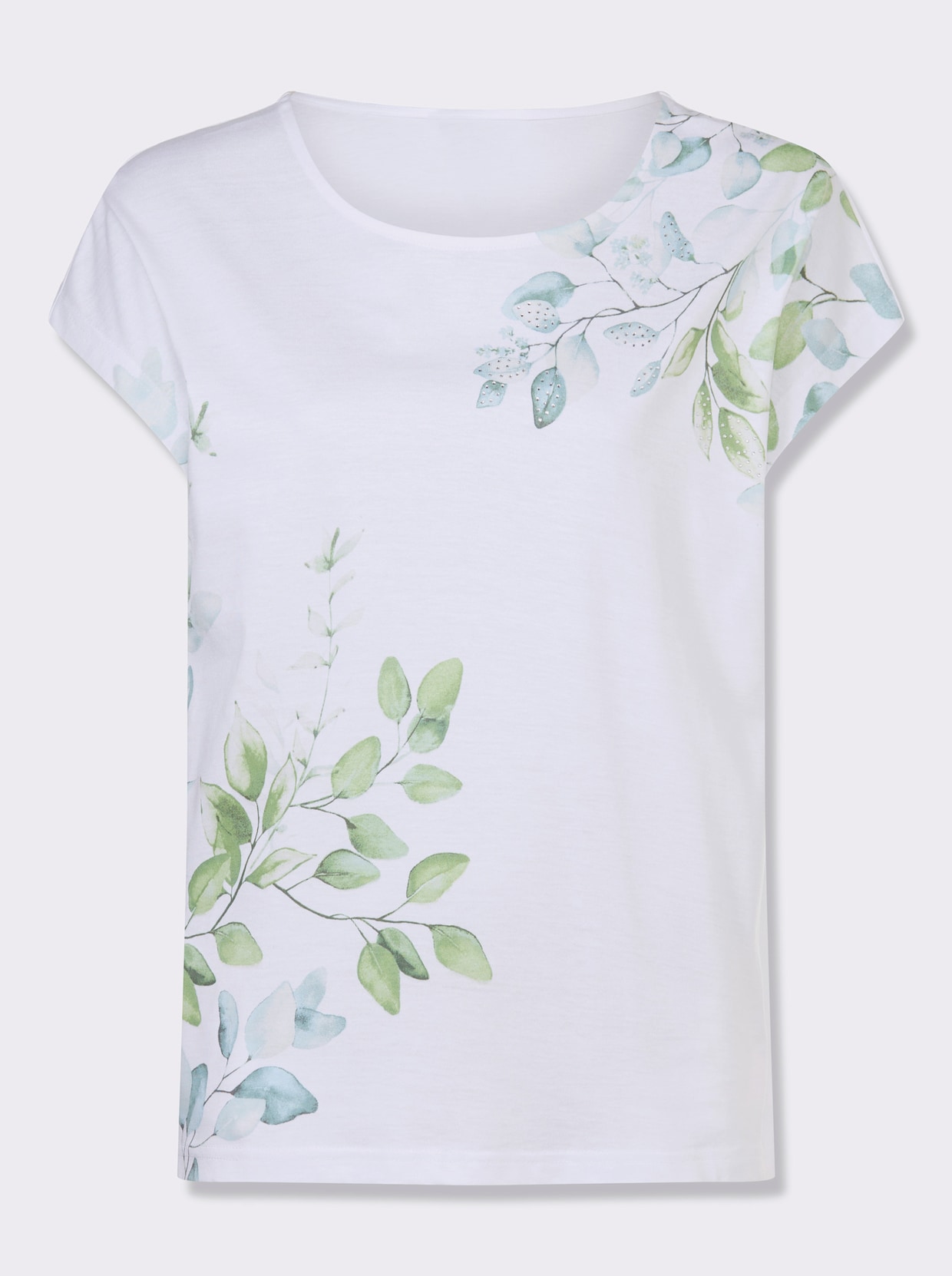 Rundhalsshirt - weiß-eucalyptus-bedruckt