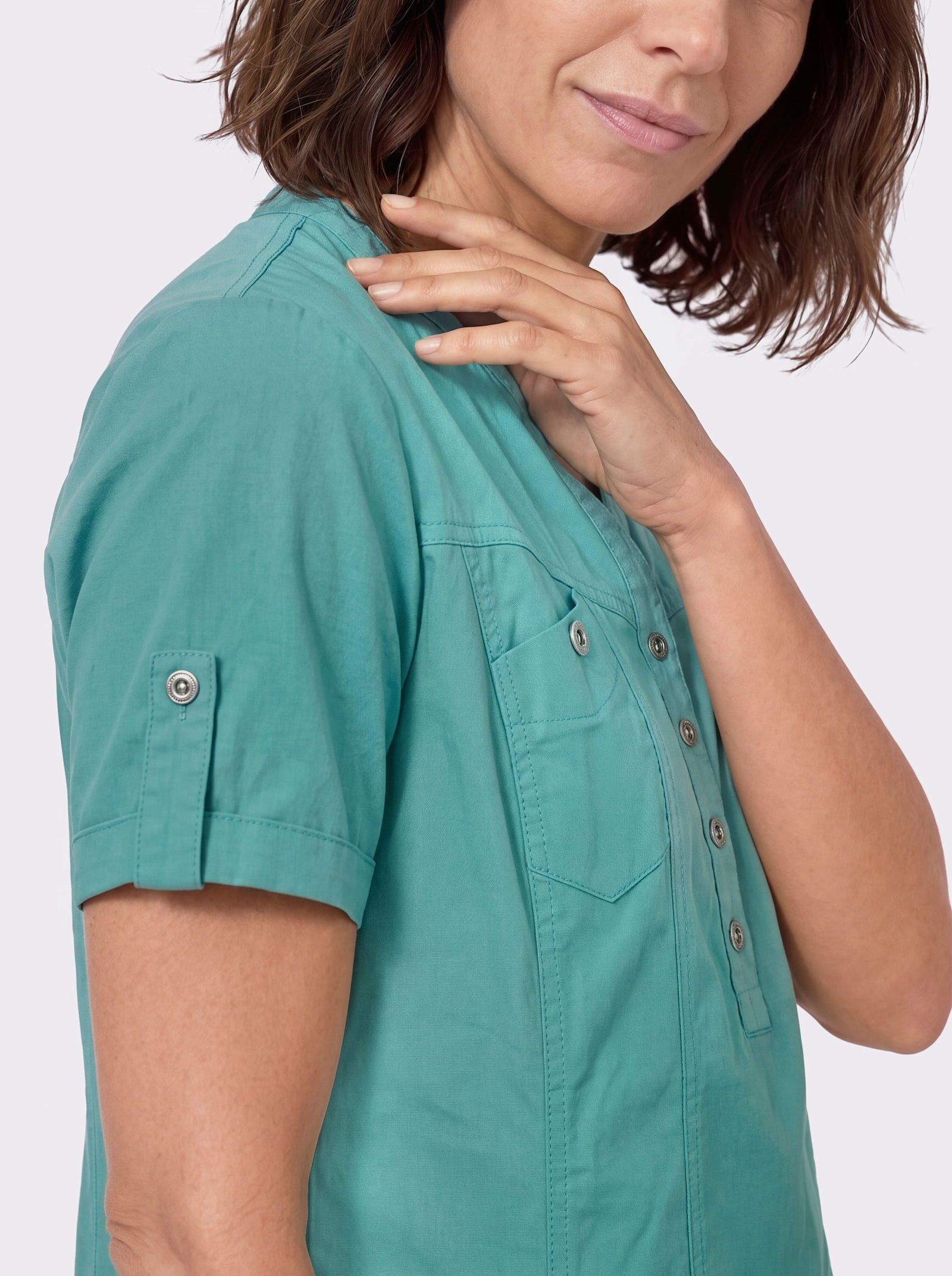 Jeanskleid mit abgerundetem Saum - salbei