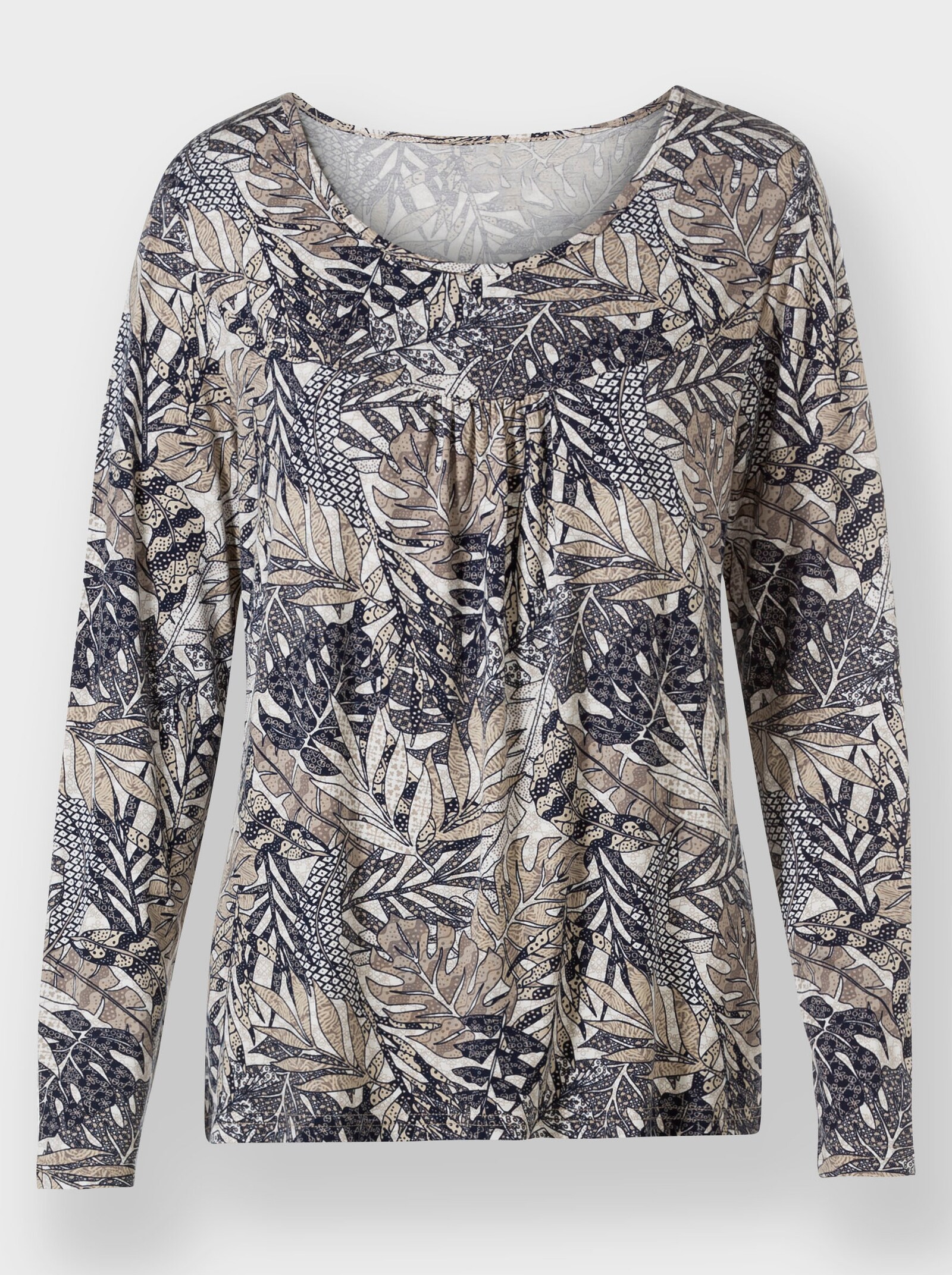 Print-Shirt mit Faltenpartie vorne - marine-sand-bedruckt