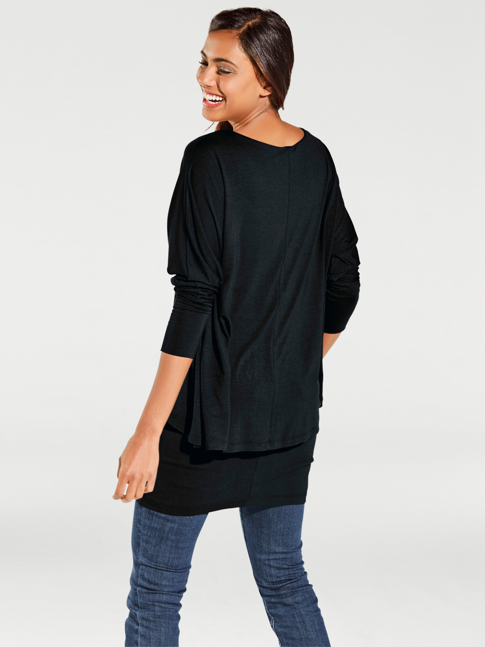 heine Rundhalsshirt mit Fledermaus-Ärmeln - schwarz