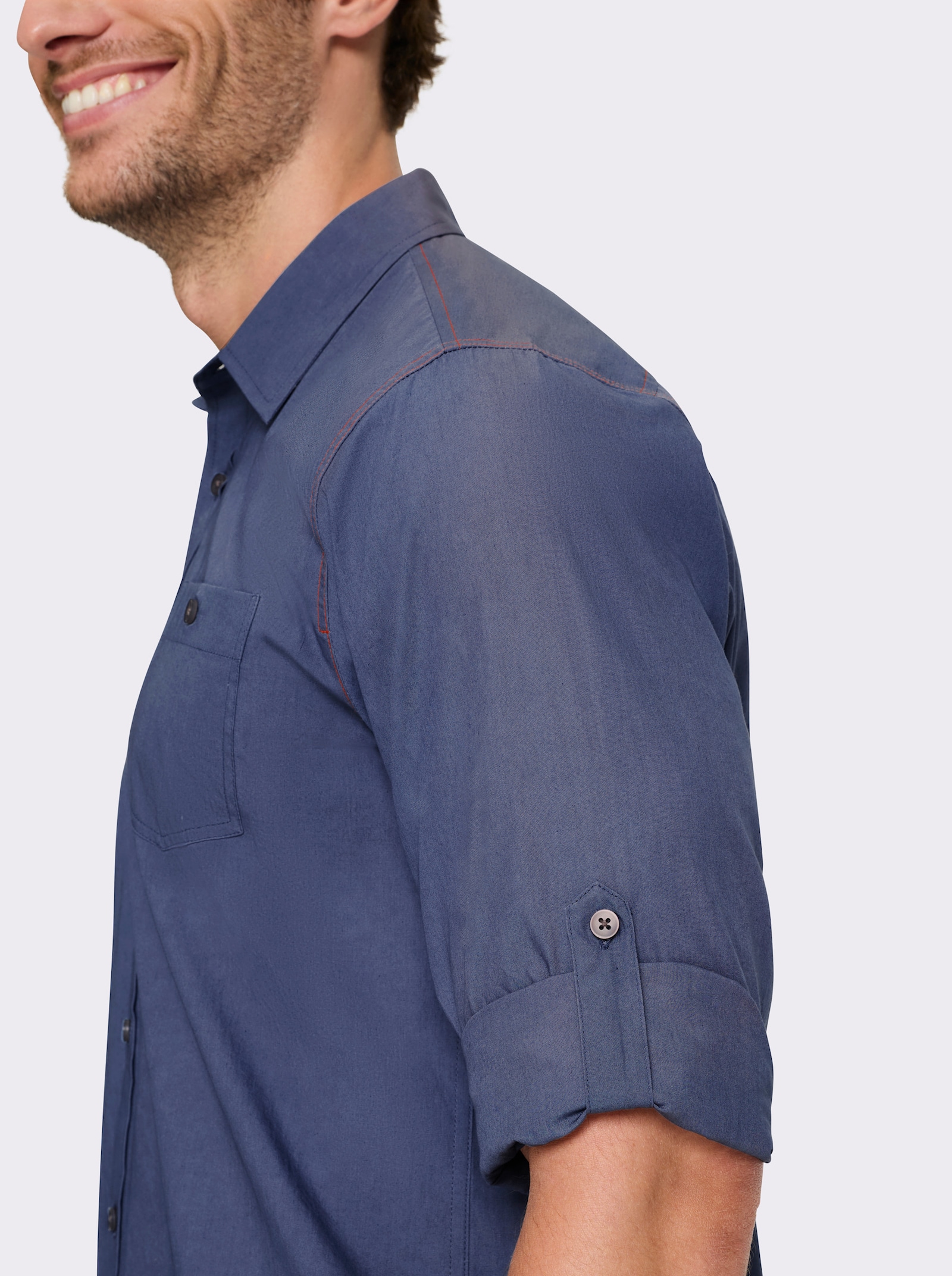 Catamaran Langarmhemd mit Krempelärmeln, Baumwolle - rauchblau