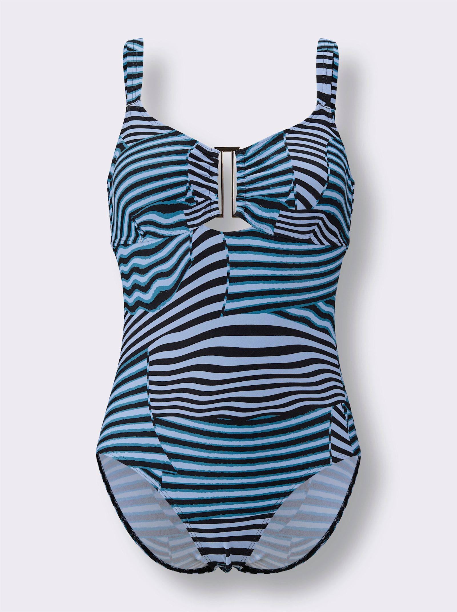 feel good Badeanzug mit Zierspange - türkis-schwarz-bedruckt