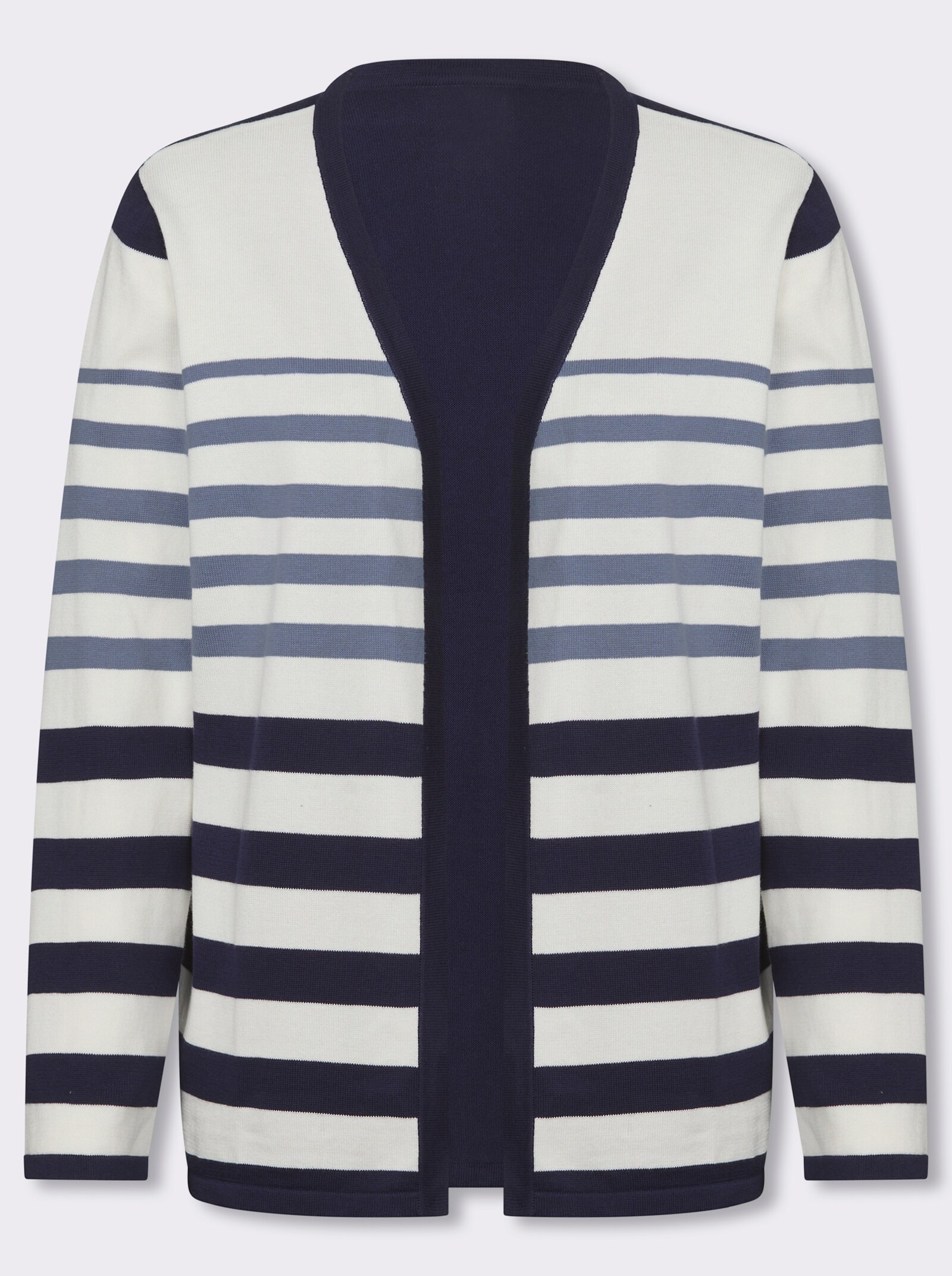Cardigan in offener Form, reine Baumwolle - taubenblau-marine-geringelt