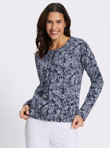 Print-Shirt mit elastischem Saum - marine-grau-bedruckt