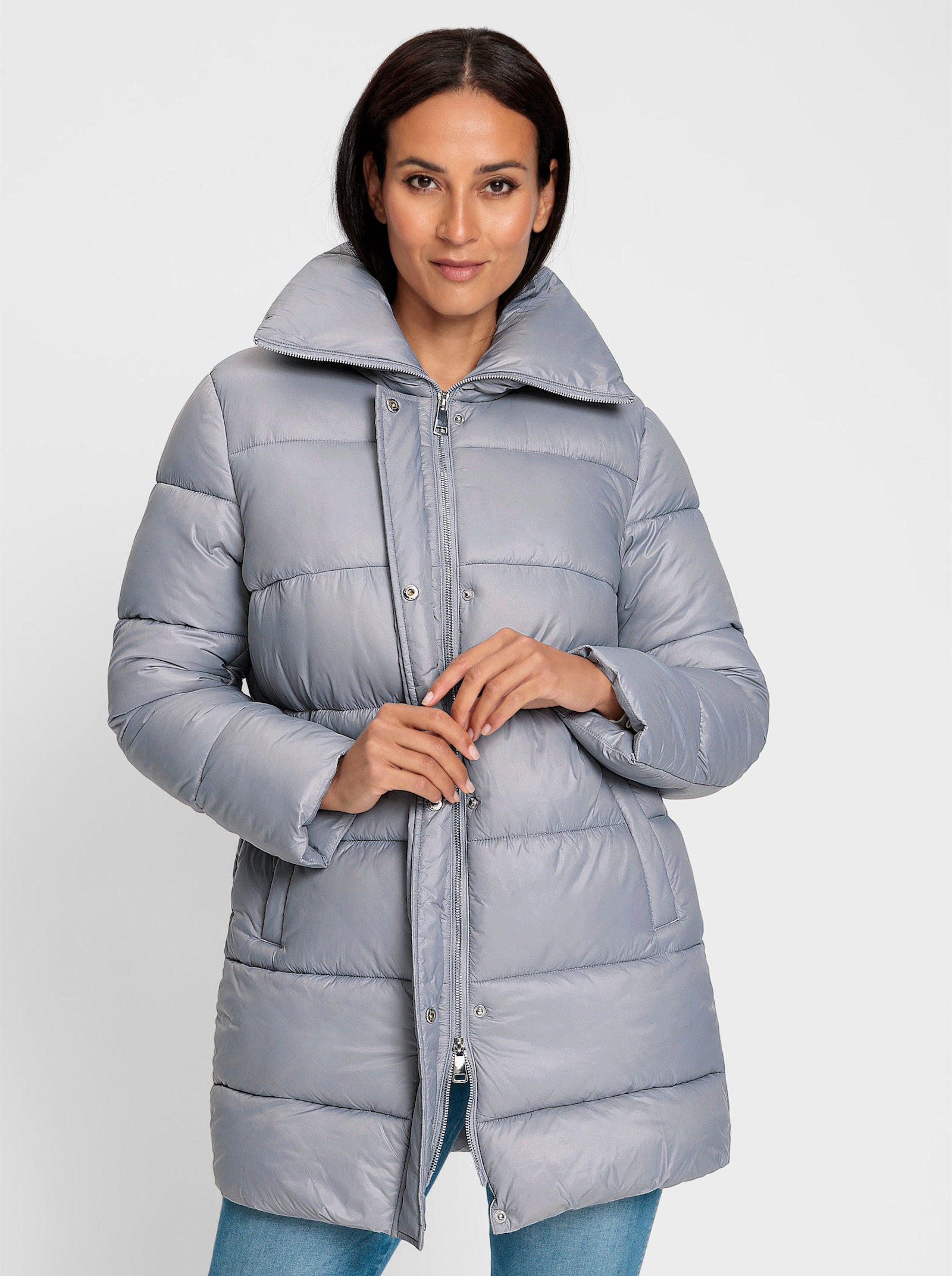 heine Steppmantel mit Druckknopf-Leiste, verdeckt - steingrau