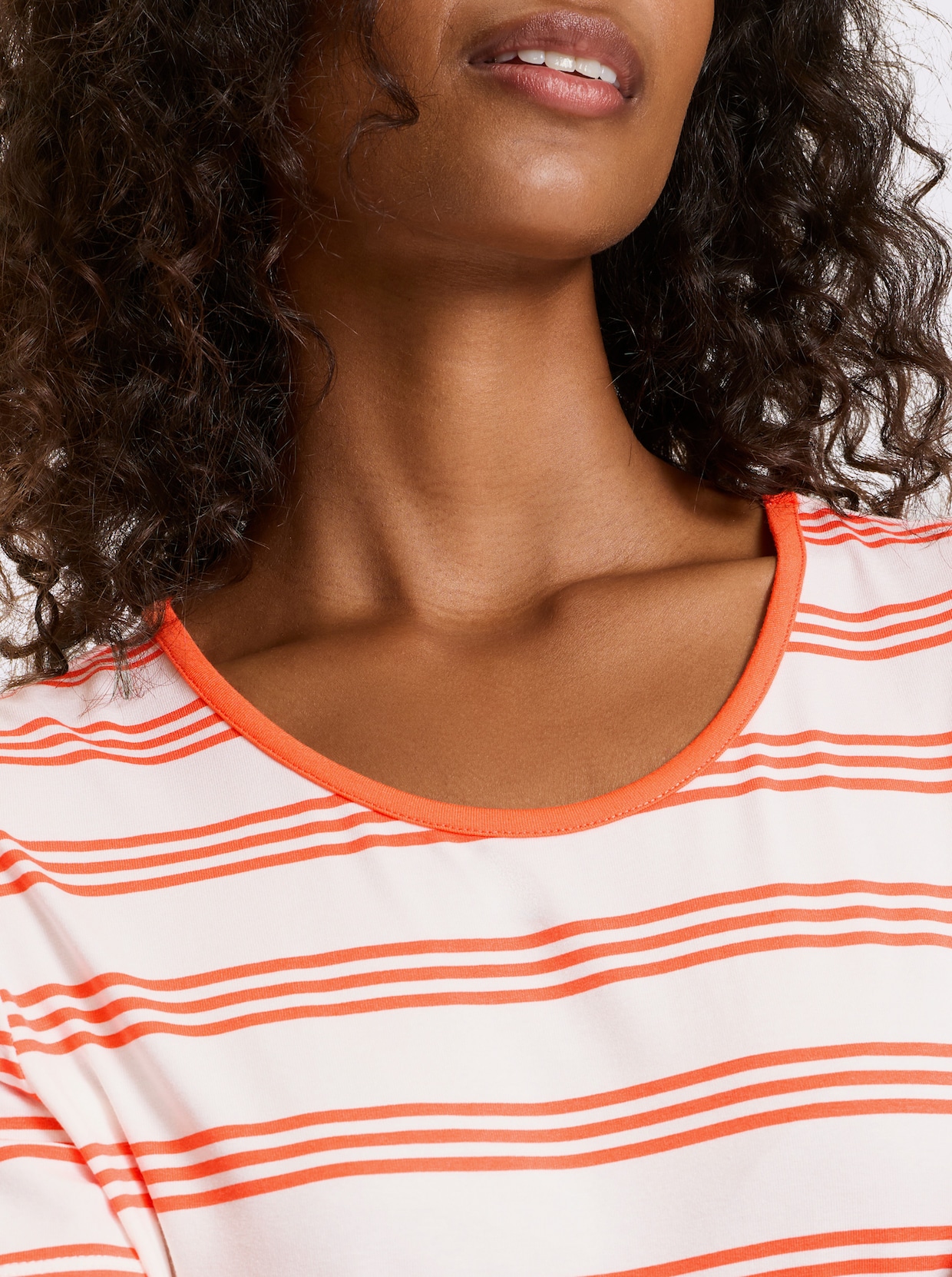 heine Kurzarmshirt - orange-ecru-gestreift
