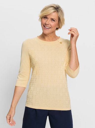 Rundhalspullover mit goldfarbenem Zierelement - vanille