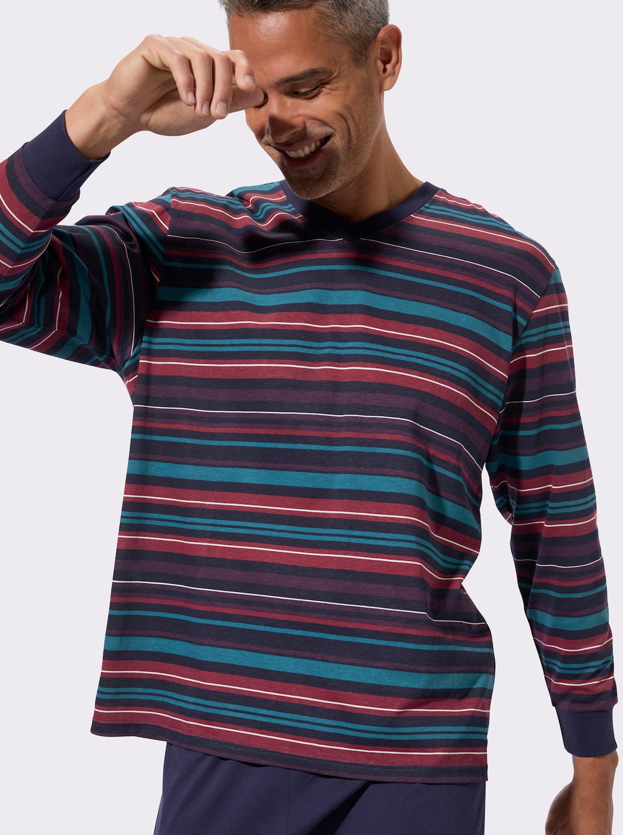 Schlafanzug mit Streifen-Muster, Single-Jersey - marine-topas-geringelt