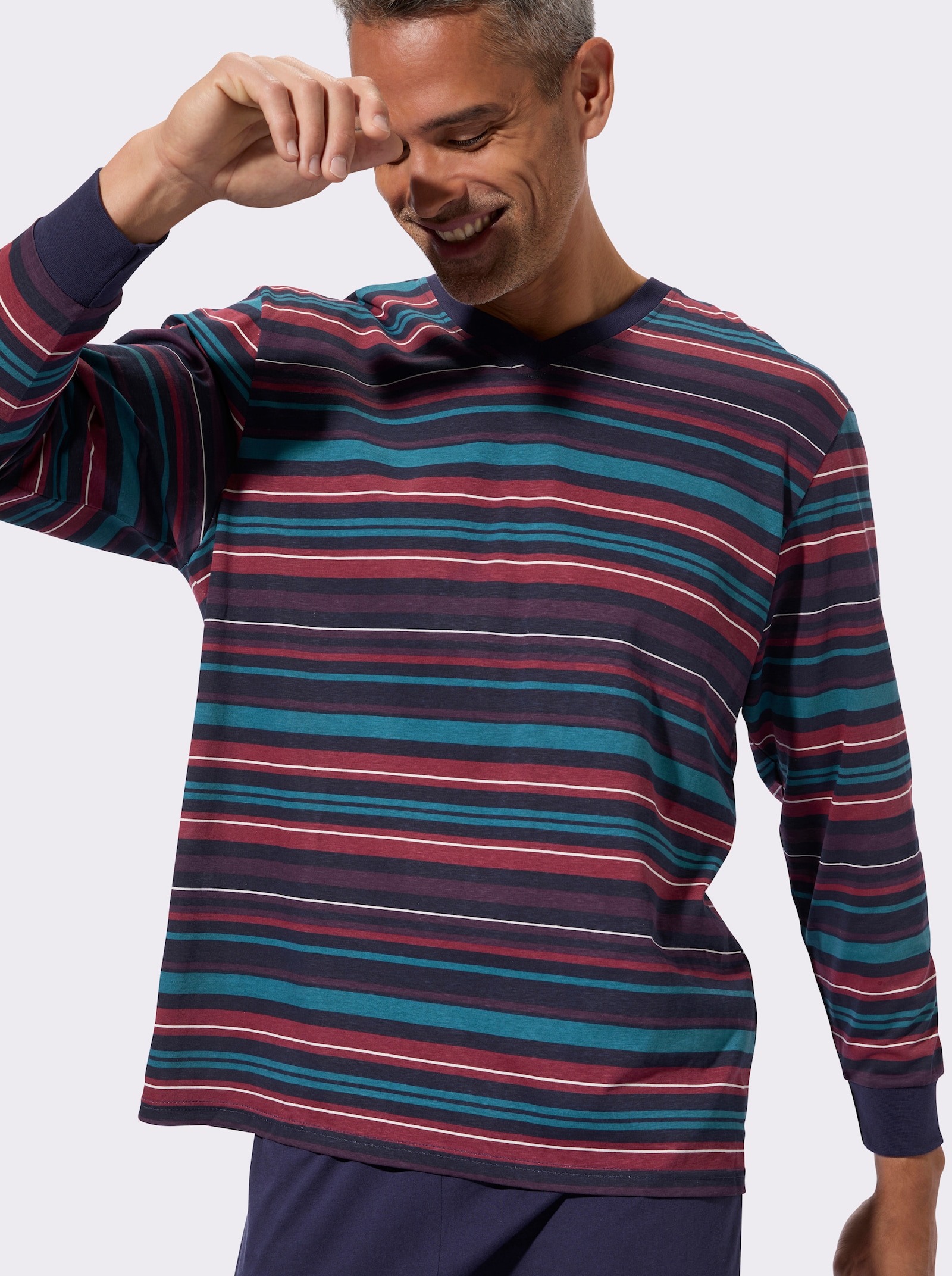 Schlafanzug mit Streifen-Muster, Single-Jersey - marine-topas-geringelt