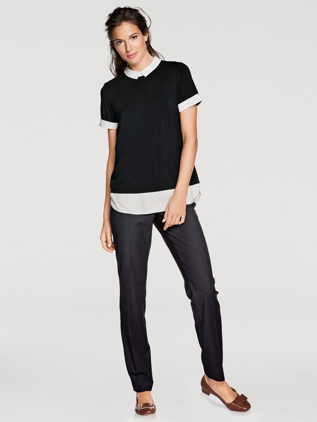 Linea Tesini Rundhals-Shirt - schwarz