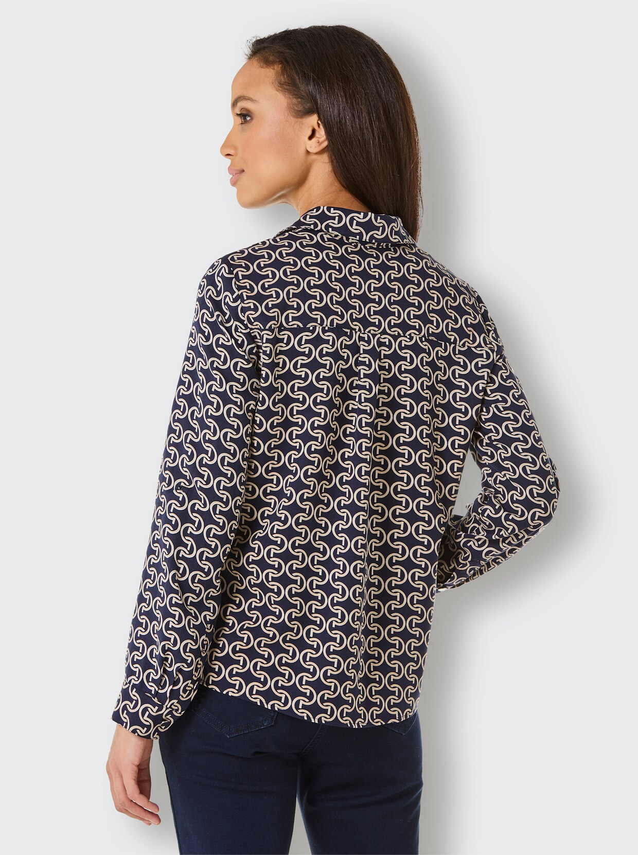CREATION L PREMIUM Hemdbluse - marine-camel-bedruckt
