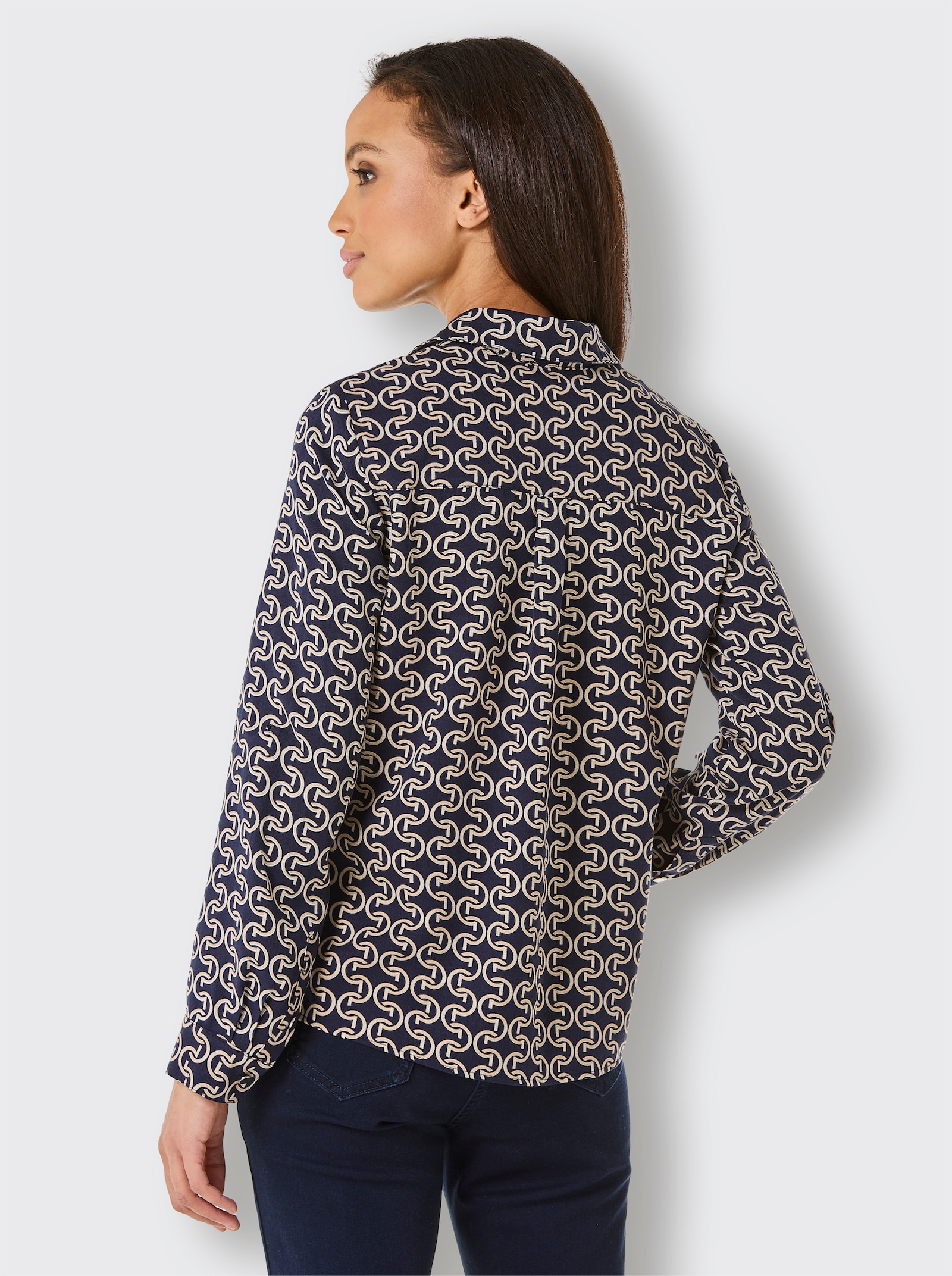 CREATION L PREMIUM Hemdbluse in Lyocell-Qualität - marine-camel-bedruckt