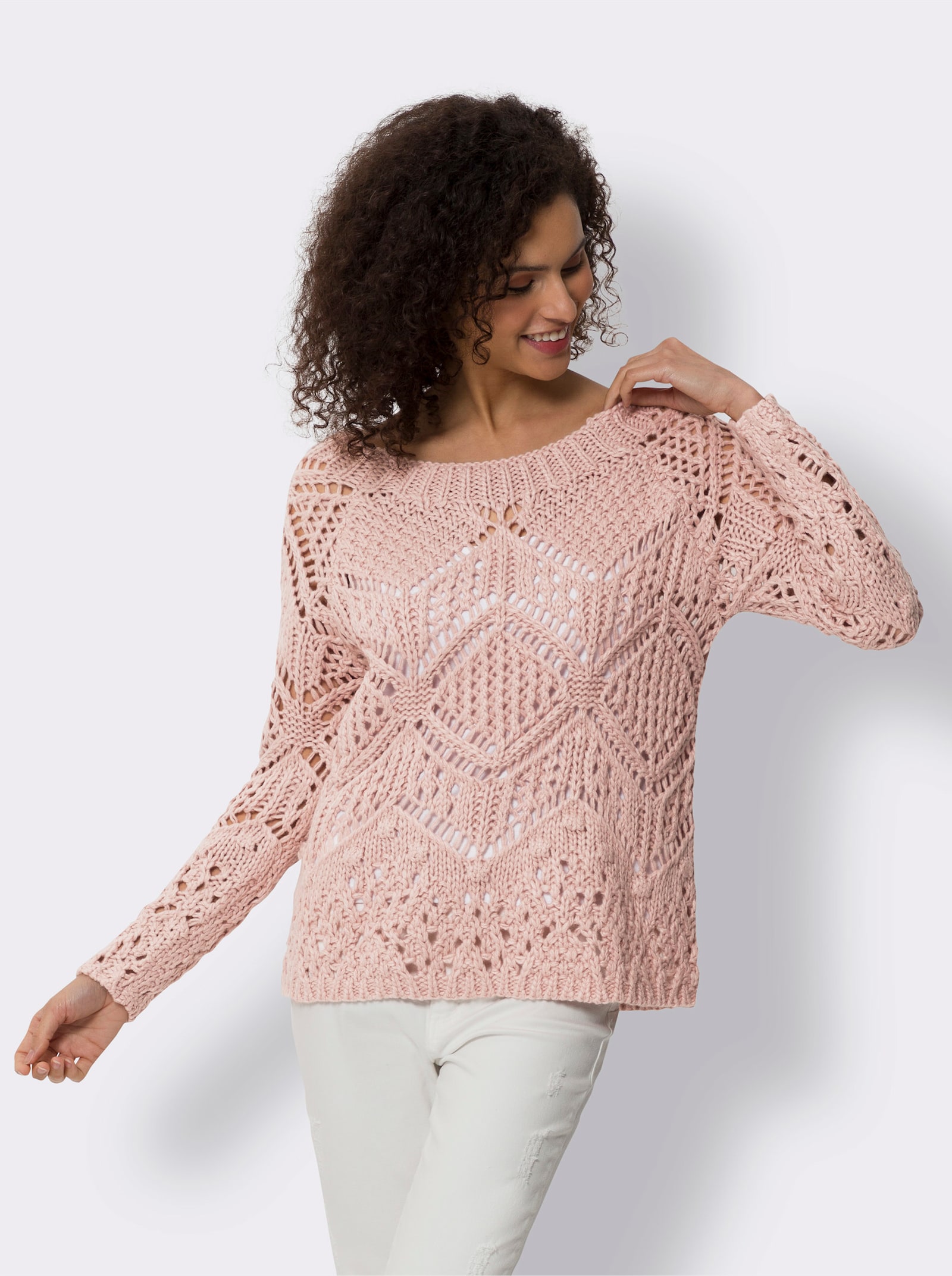 heine Ajourpullover mit Raglan-Ärmeln - puder