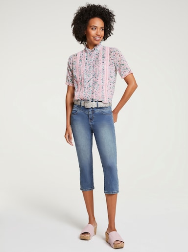 heine Kurzarm-Bluse mit Rüschen-Verzierung - bunt