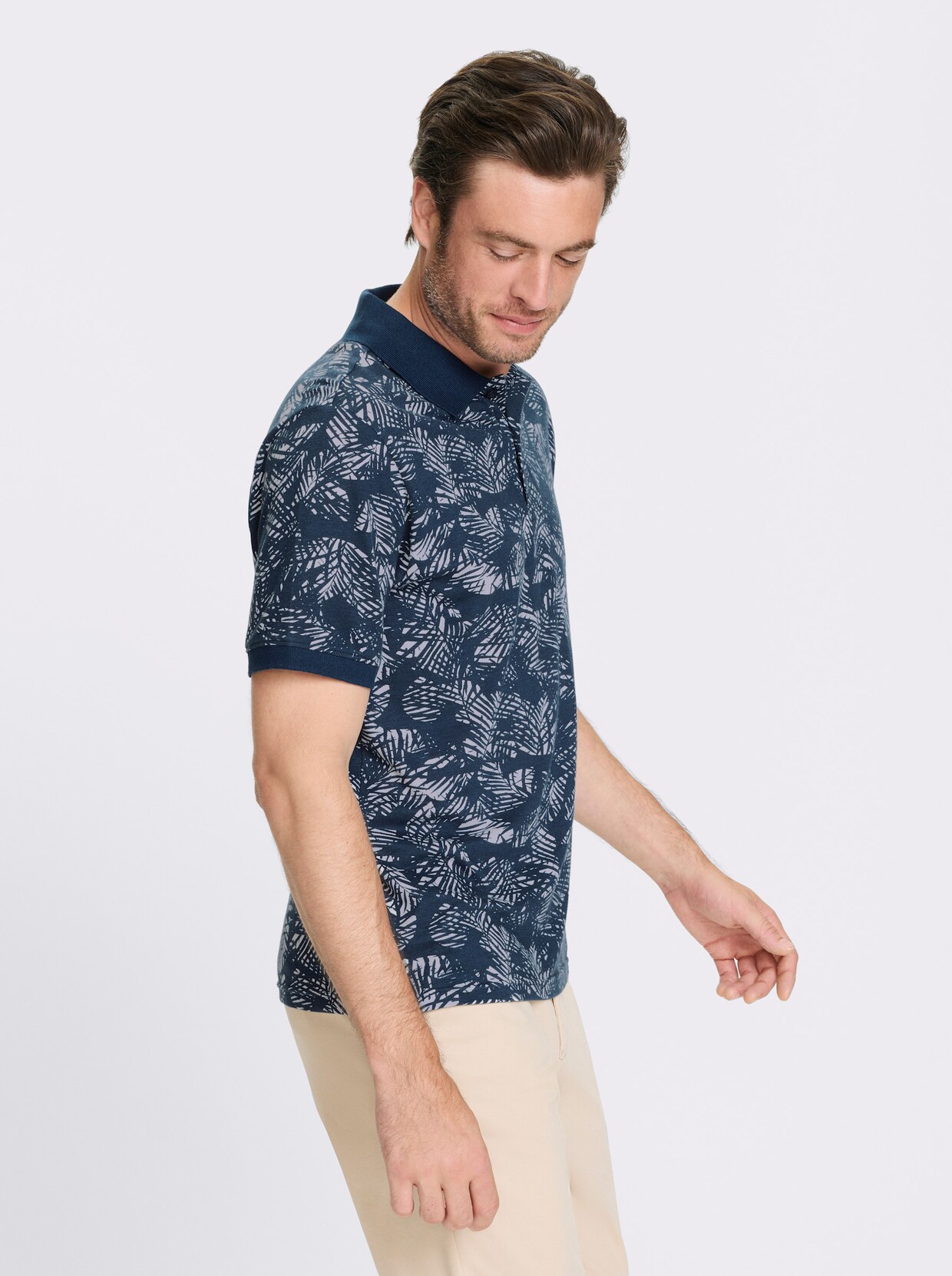 Catamaran Kurzarmshirt mit floralem Allover-Muster - dunkelblau-weiss-gemustert