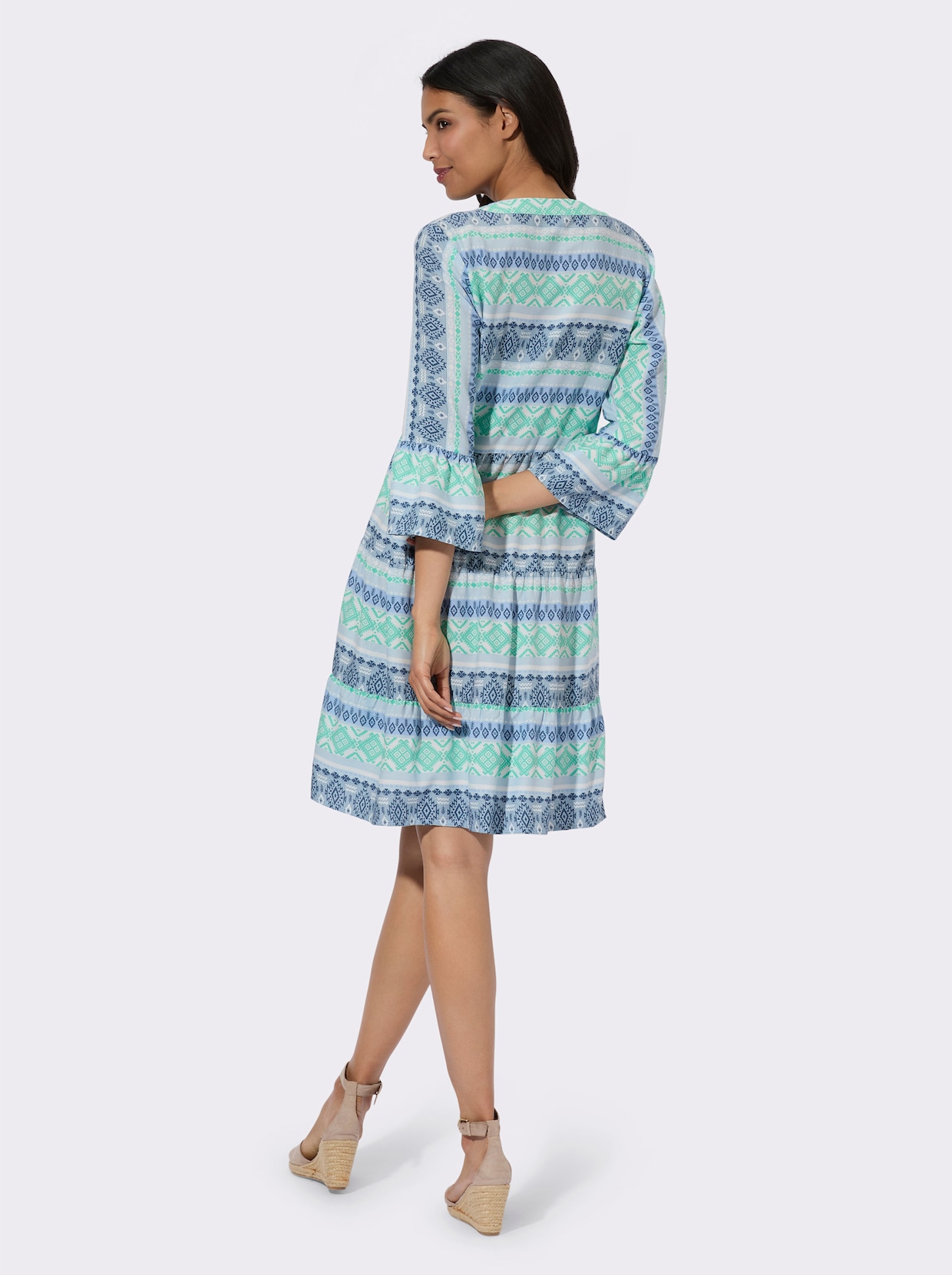 Stufenkleid - hellblau-jeansblau-bedruckt