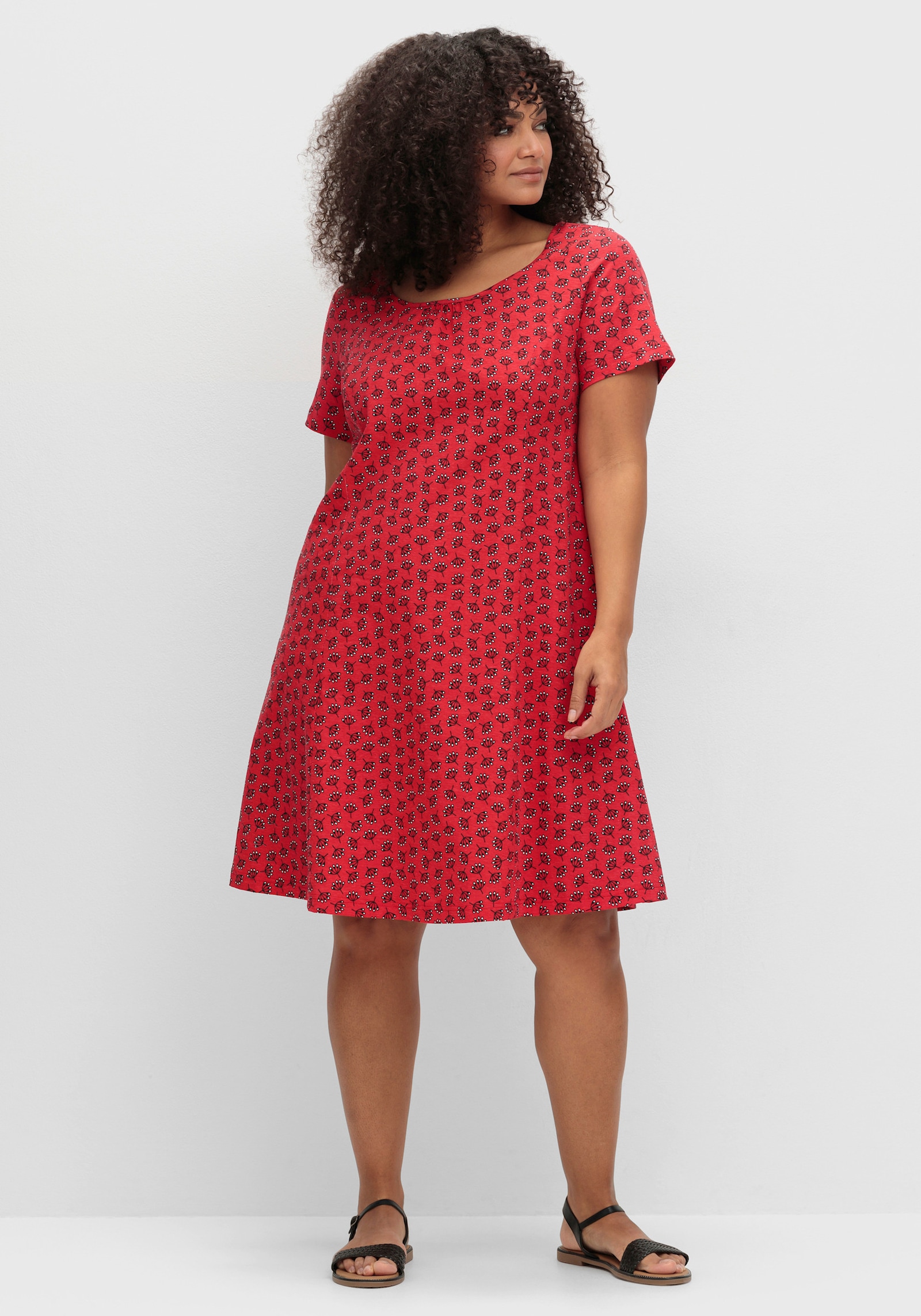 Jerseykleid mit floralem Dessin - erdbeere-ecru-bedruckt