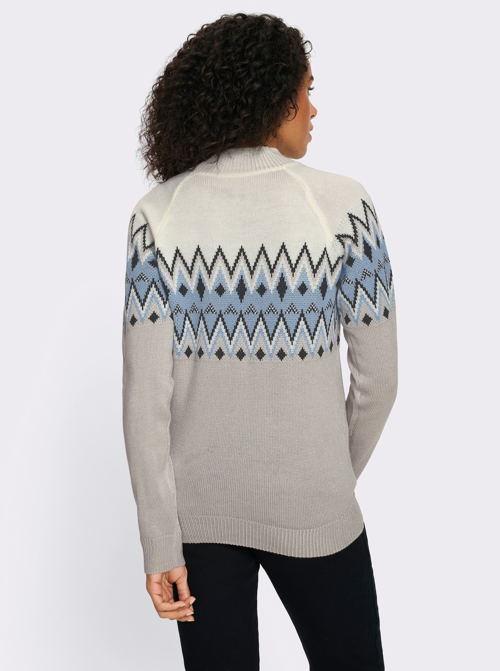 Pullover met lange mouwen en Noors patroon - lichtgrijs/ijsblauw gedessineerd