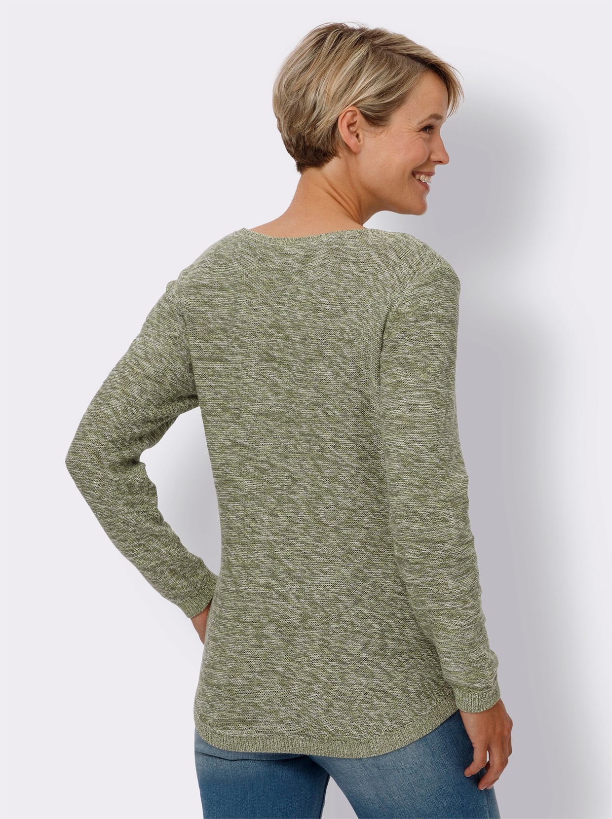 Rundhalspullover - khaki-ecru-meliert