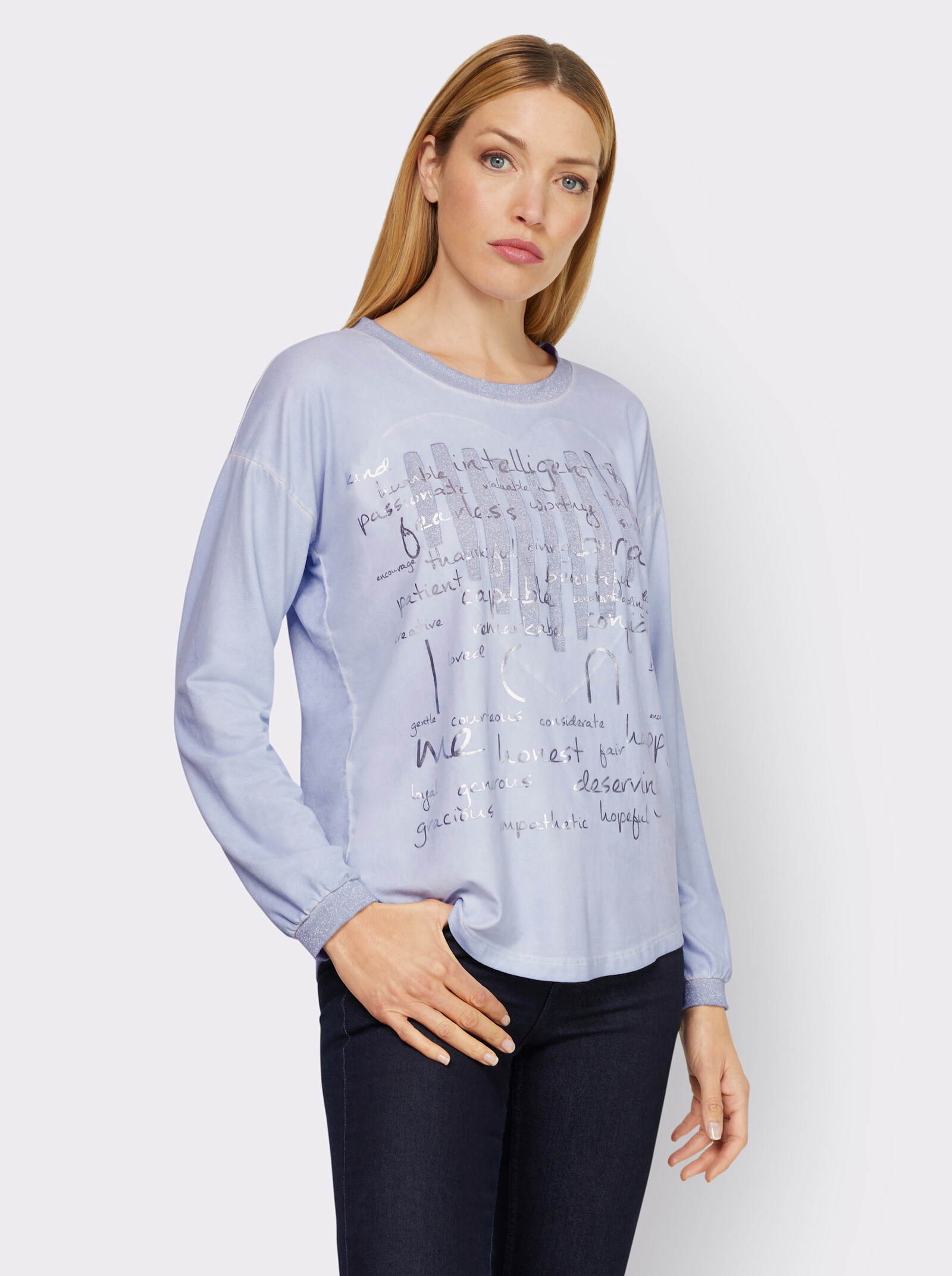 heine Shirt met lange mouwen en metallic effect - lichtblauw