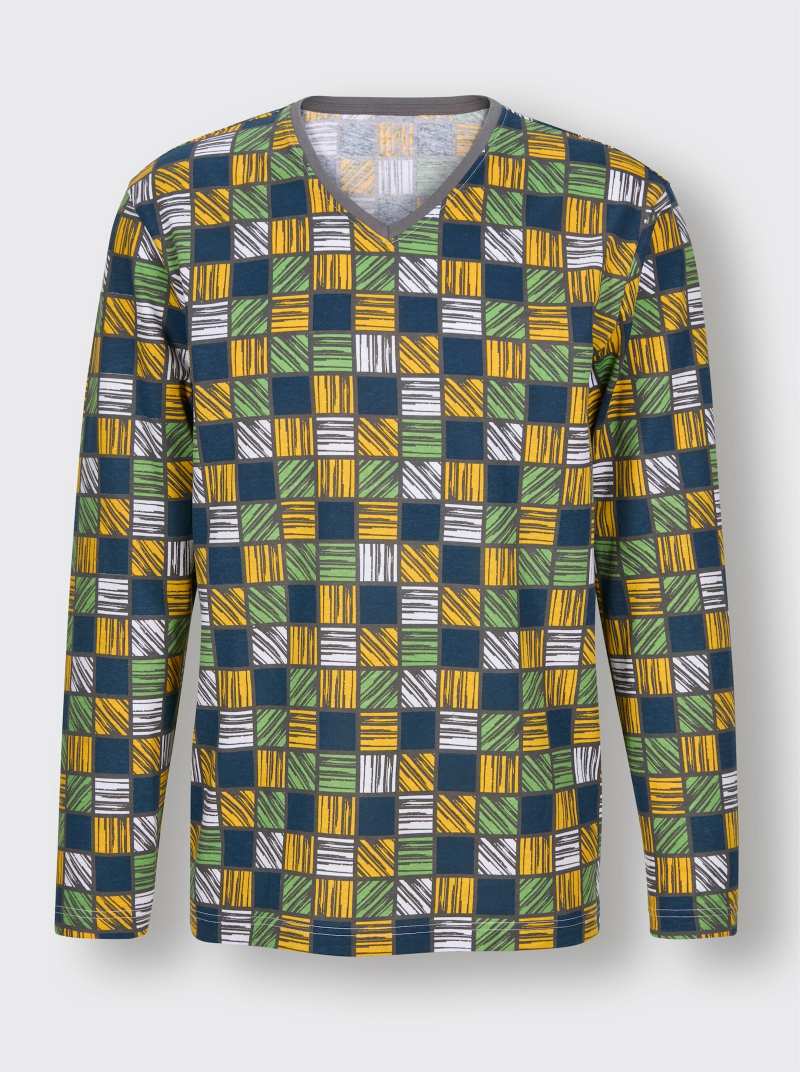 wäschepur men Schlafanzüge - anthrazit + anthrazit-ocker-bedruckt