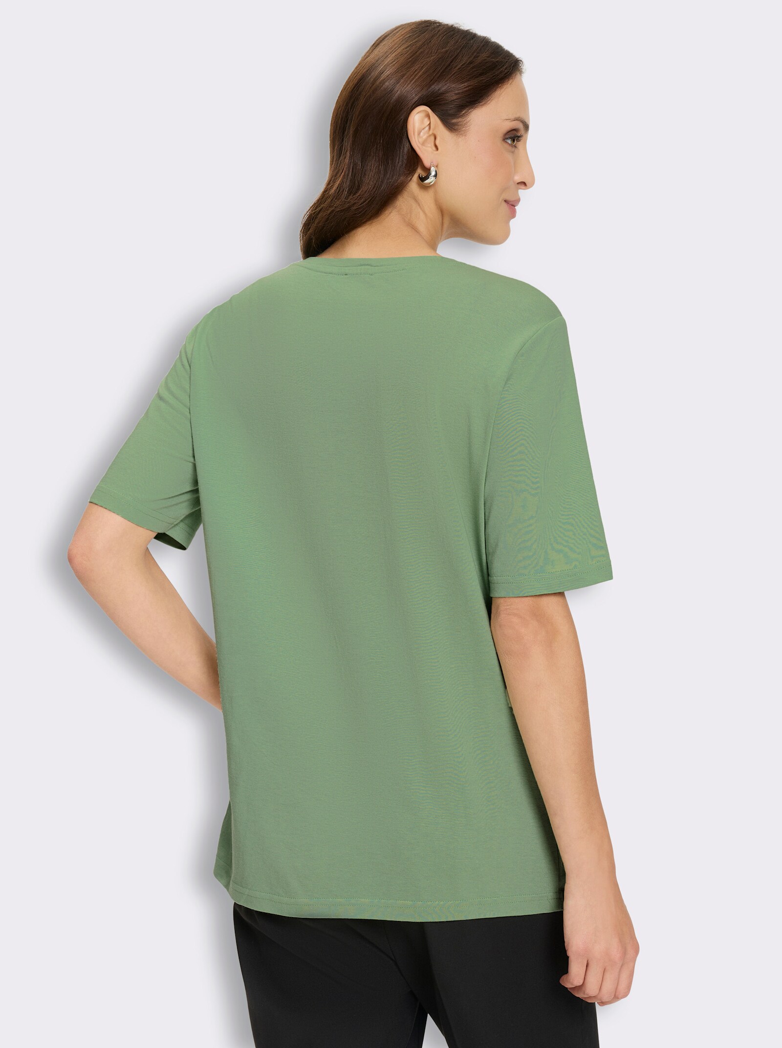 Kurzarmshirt mit Glitzersteinchen - eucalyptus