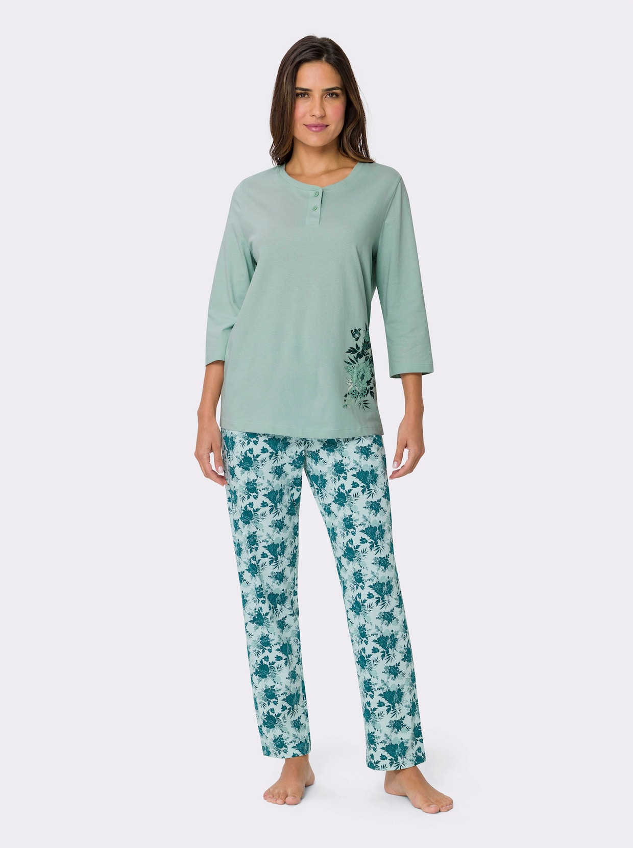 Pyjama - zacht mint/petrol bedrukt