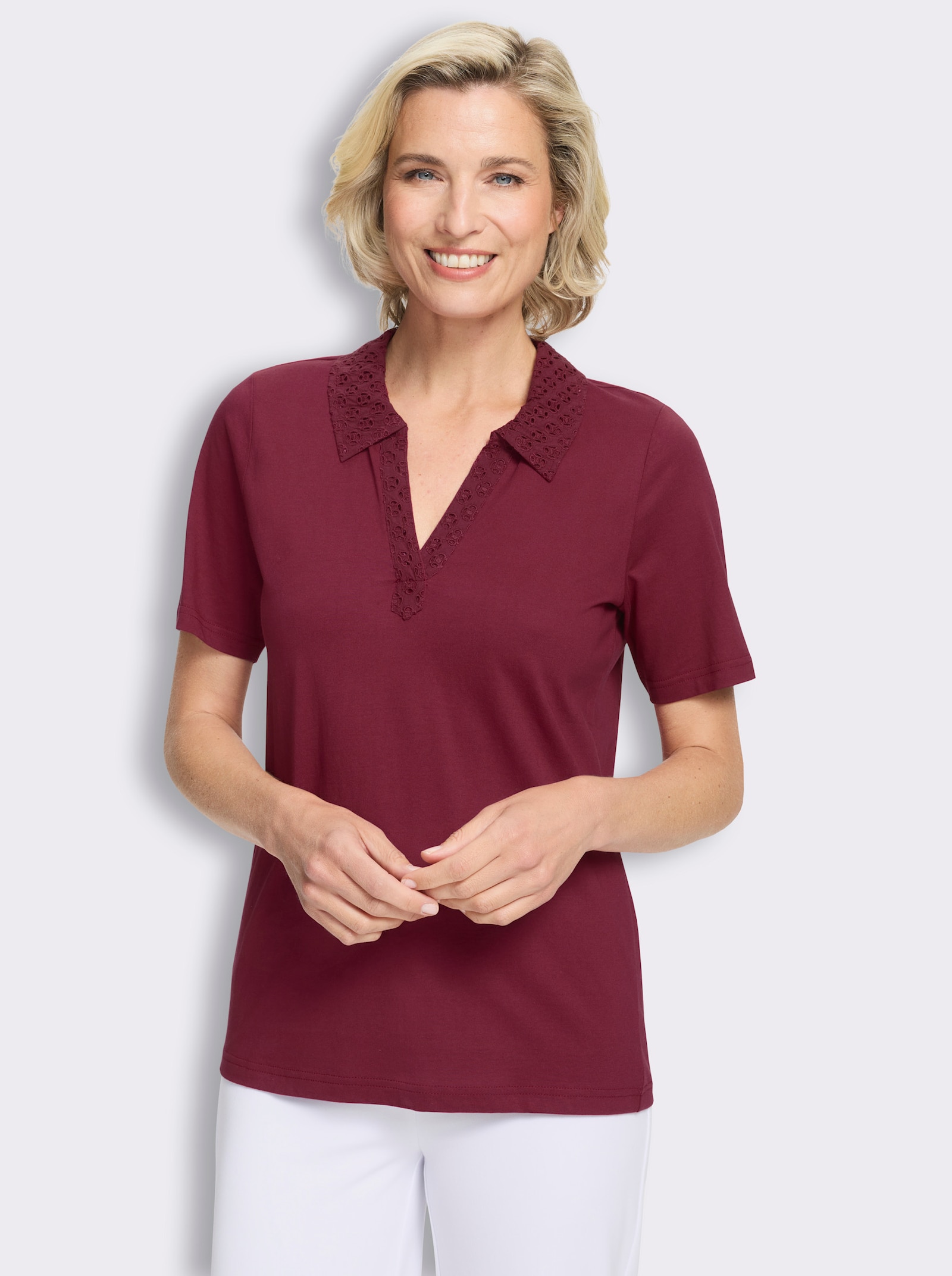 Poloshirt met ajourwerk - bordeaux